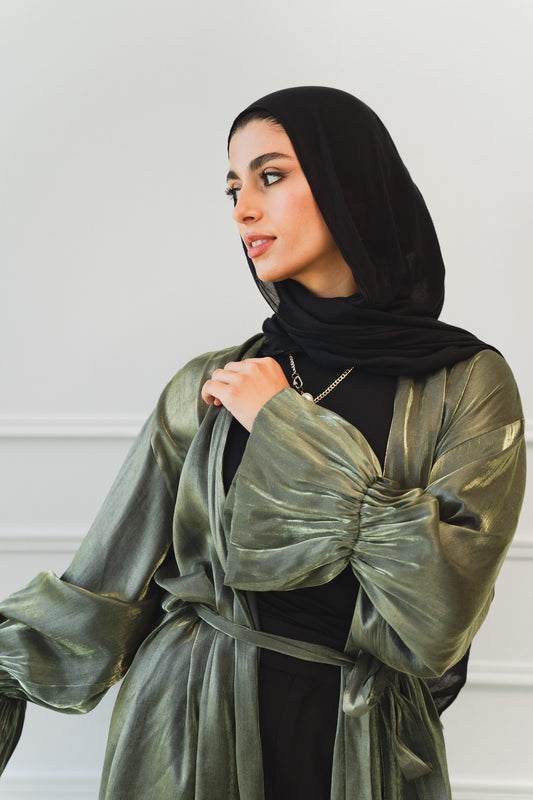 Layal shimmery kimono in Olive