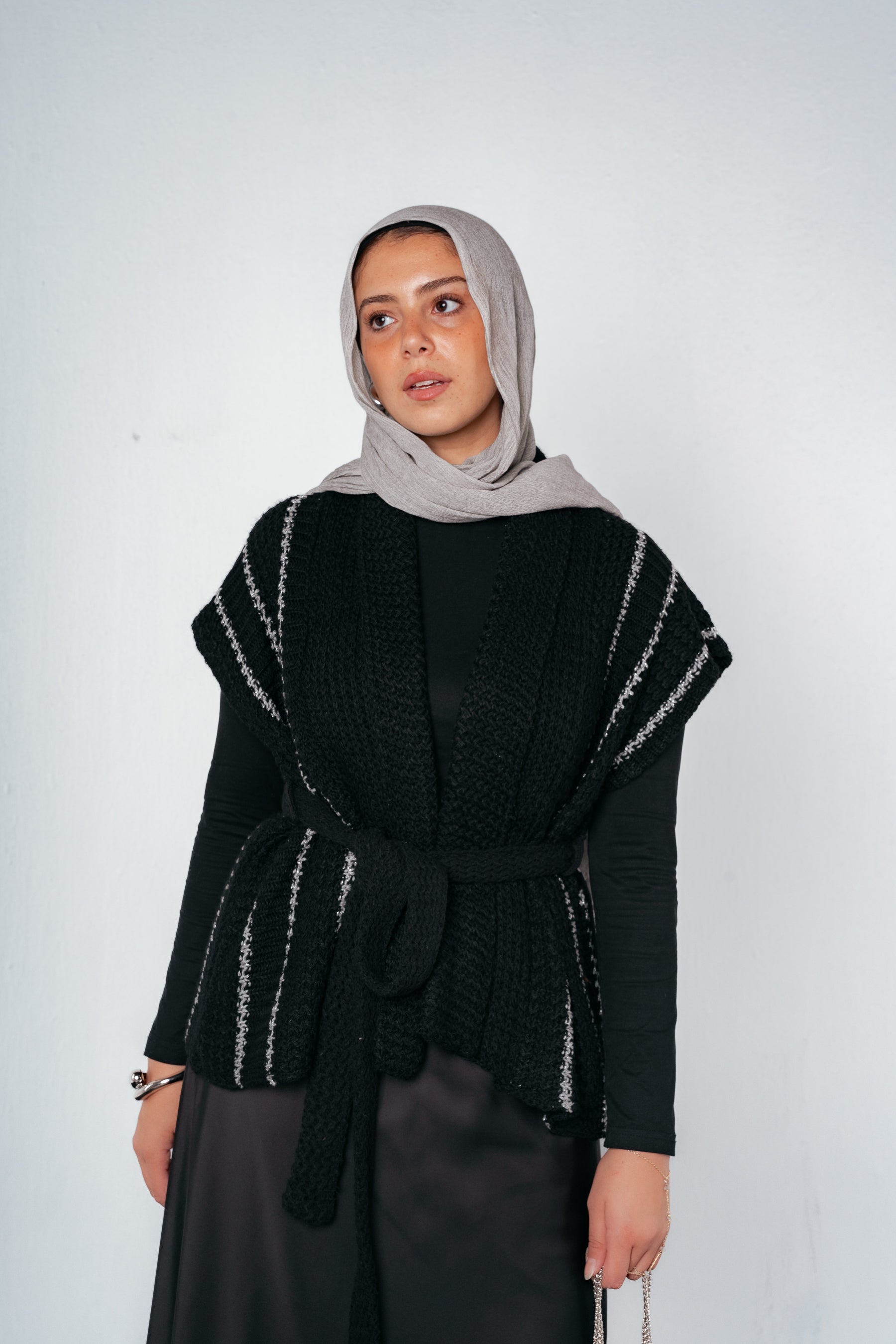 Silver Threads Knit Vest in Black