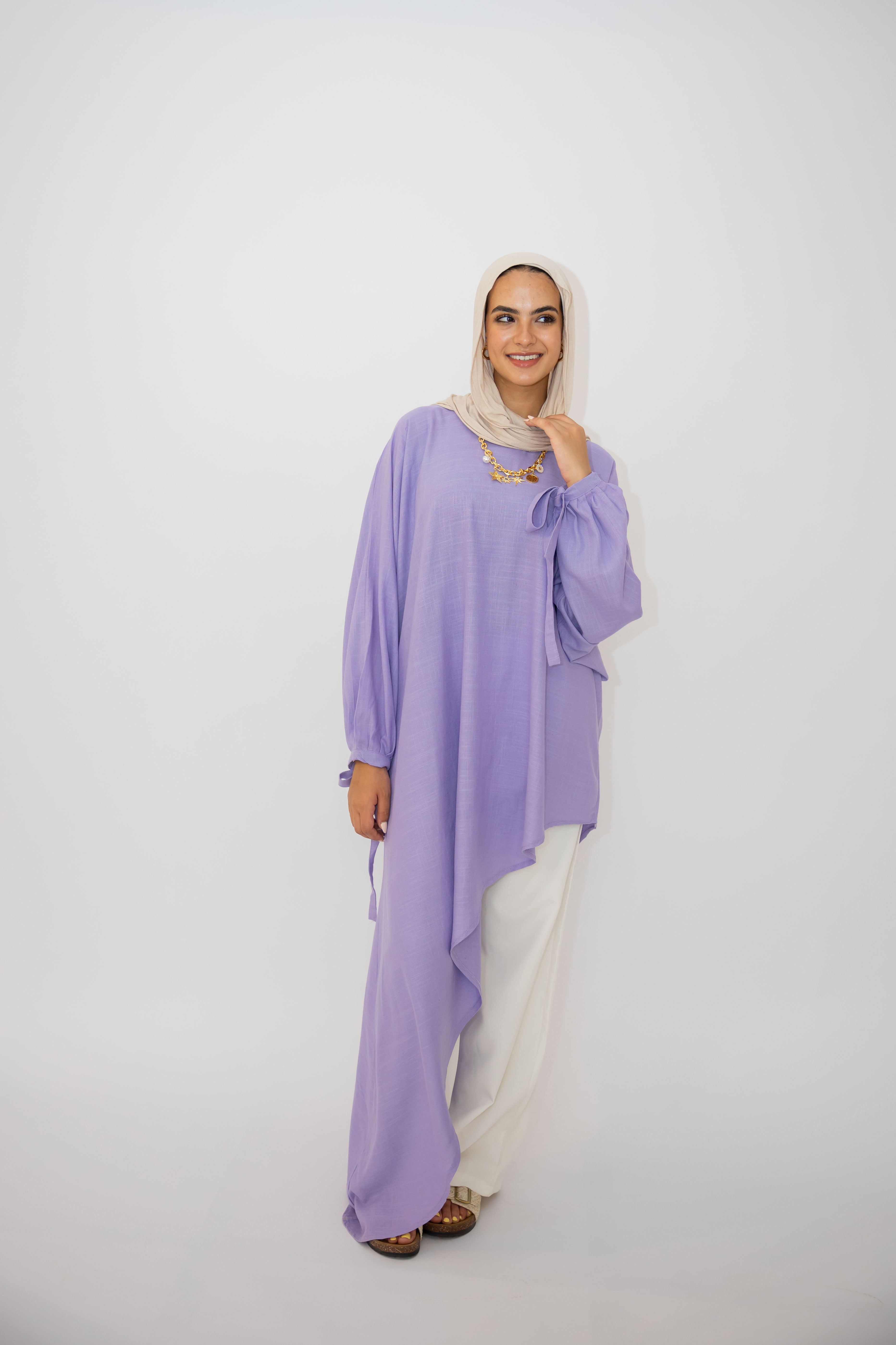 Asymmetric Linen Top in Lilac