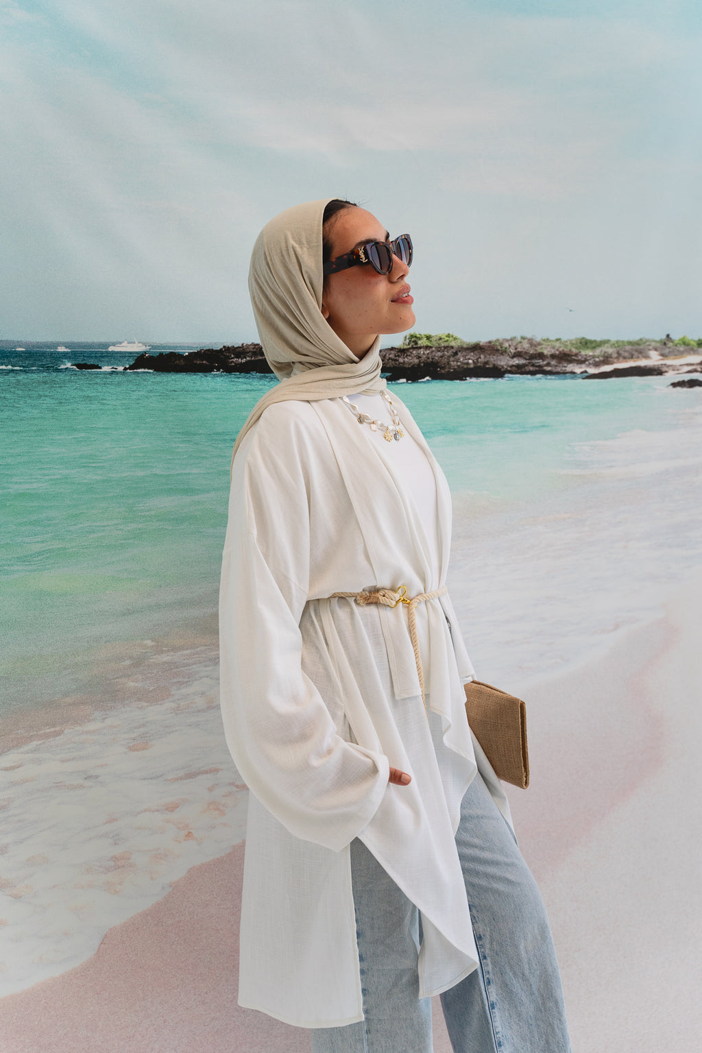Asymmetrical Linen Petal kimono in White