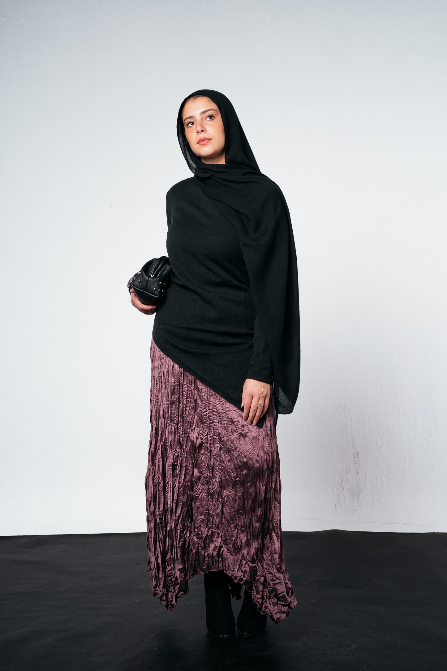 Warm Knit Asymmetrical Top in Black