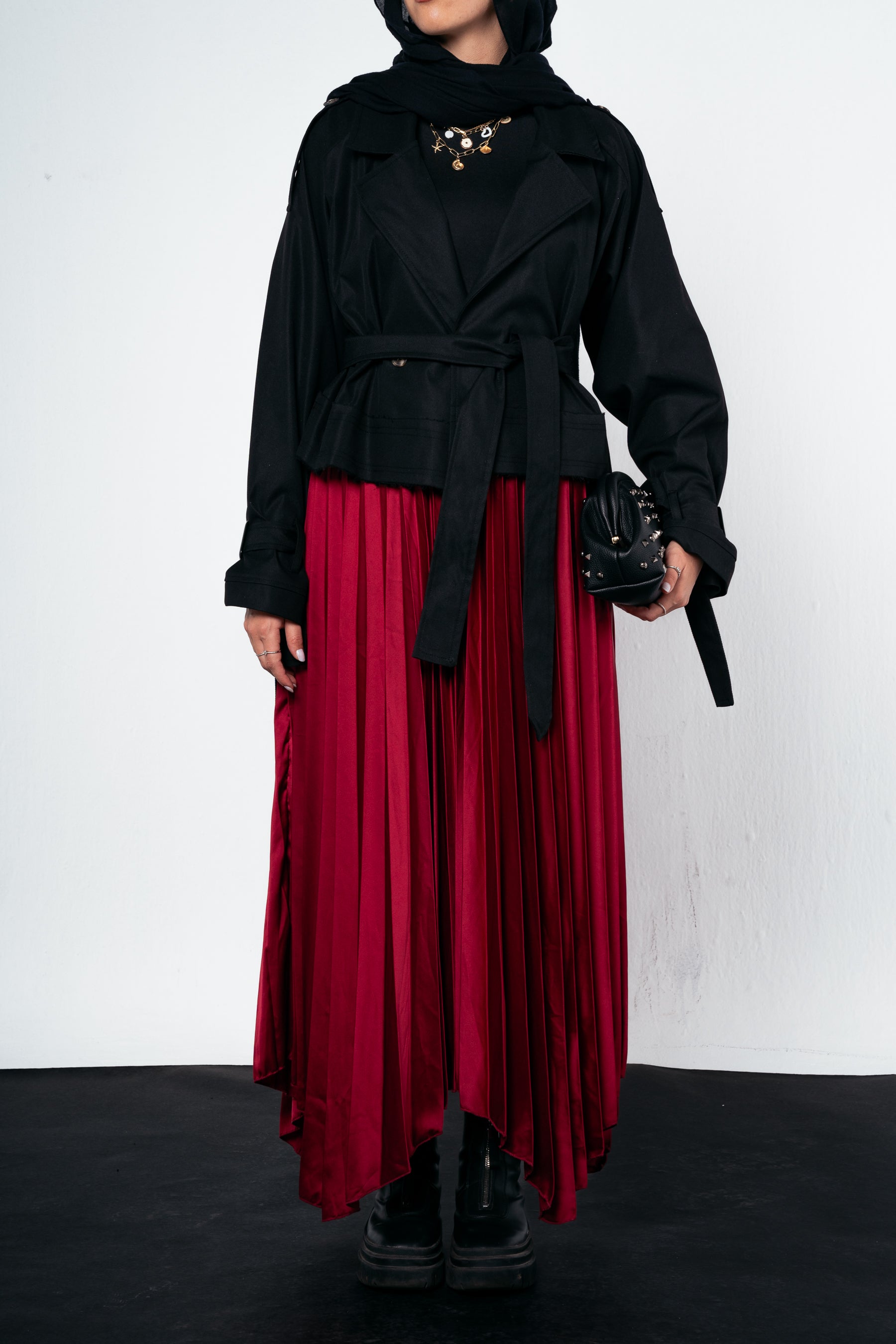 Ash Asymmetrical Skirt in Burgundy