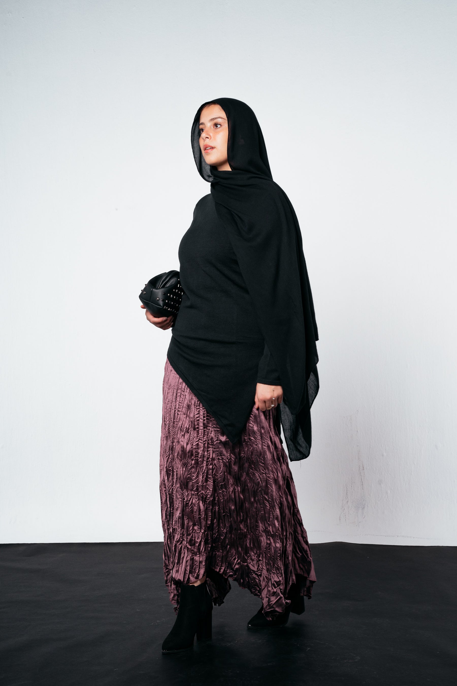 Warm Knit Asymmetrical Top in Black