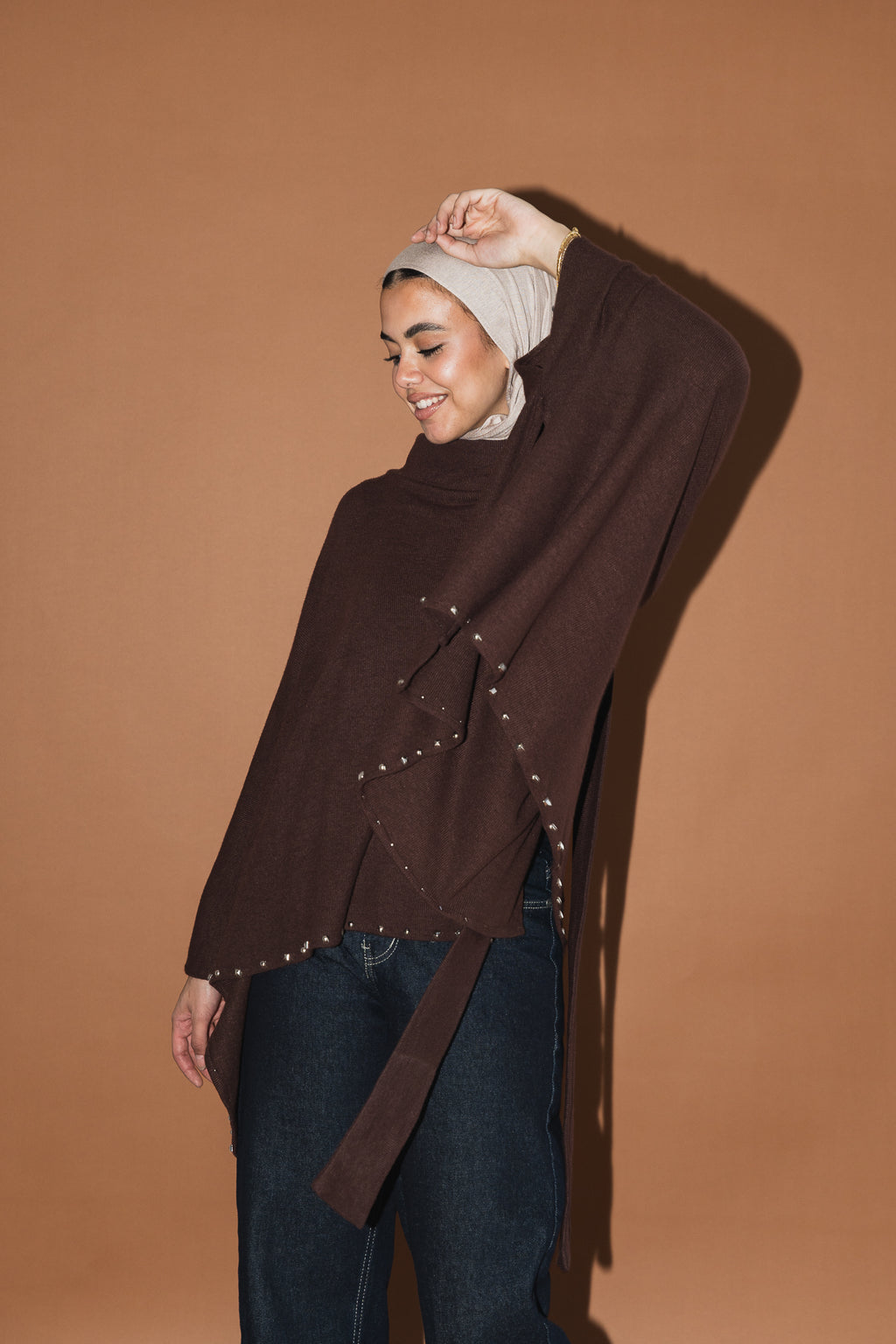 Studded Stardust Cape in Brown