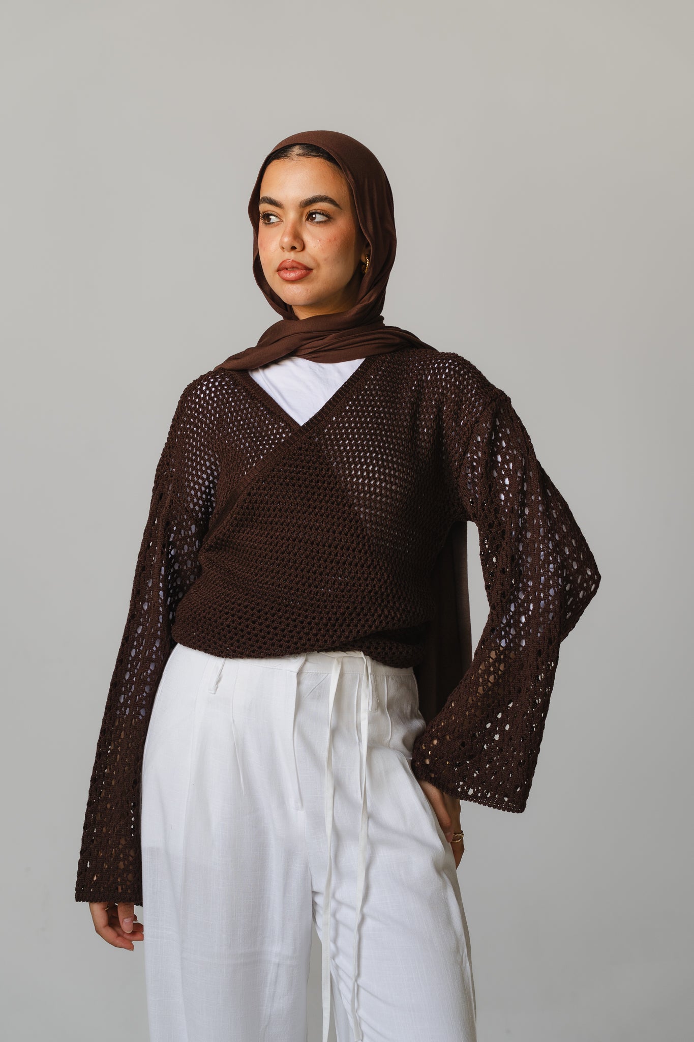 Seashell Wrap Top in Brown