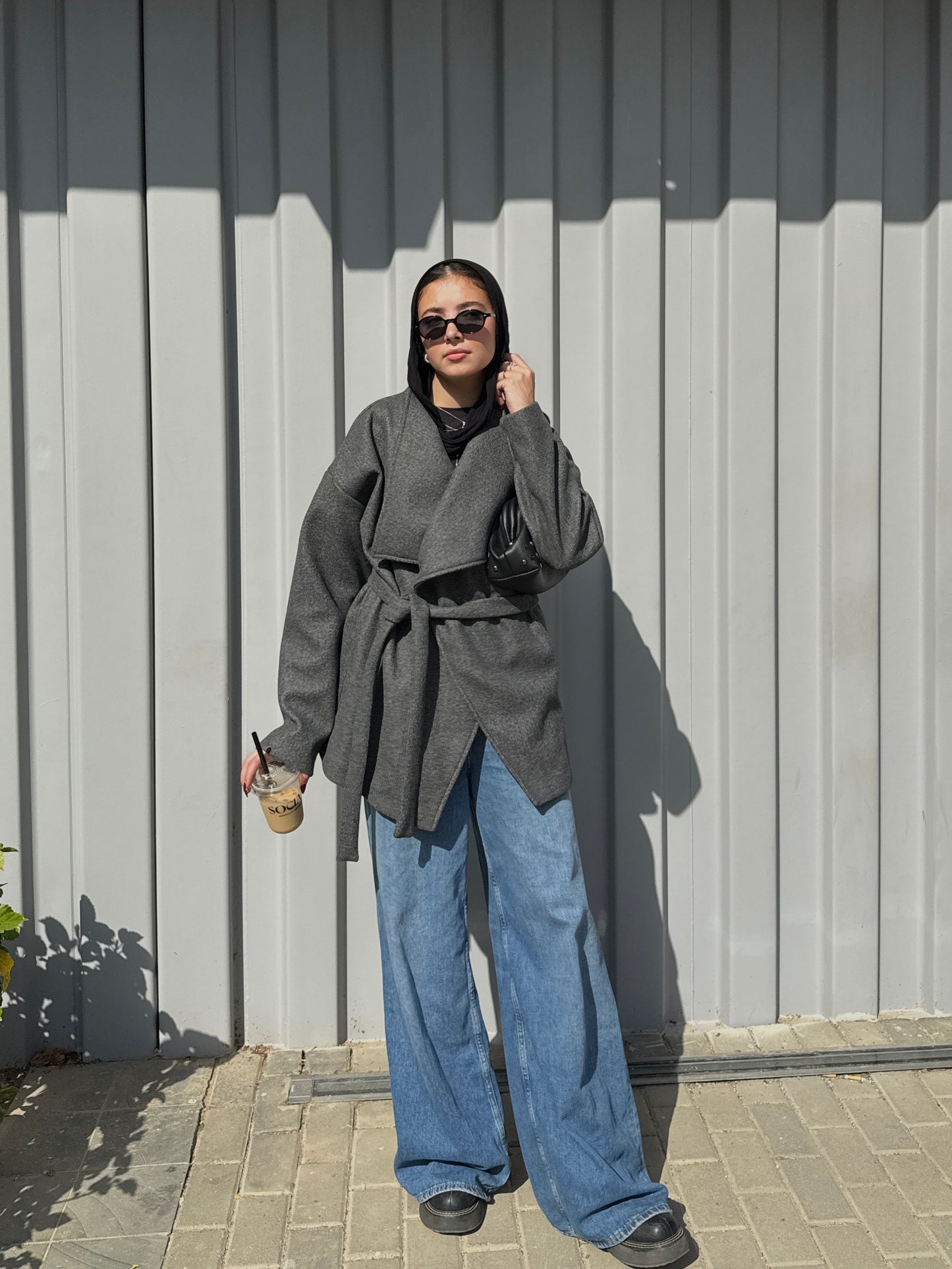 The Wrap Grace Coat in Dark grey