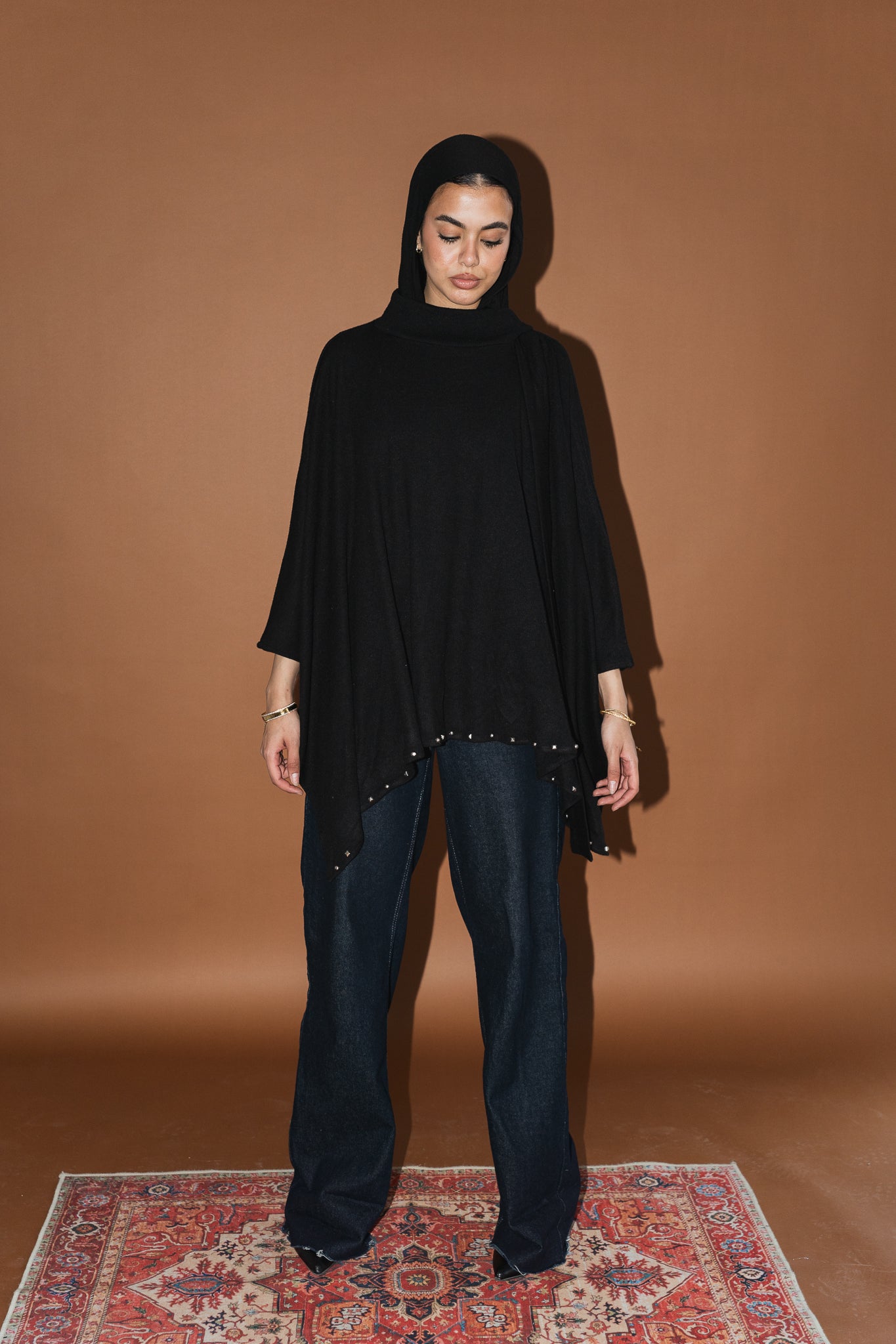 Studded Stardust Cape in Black