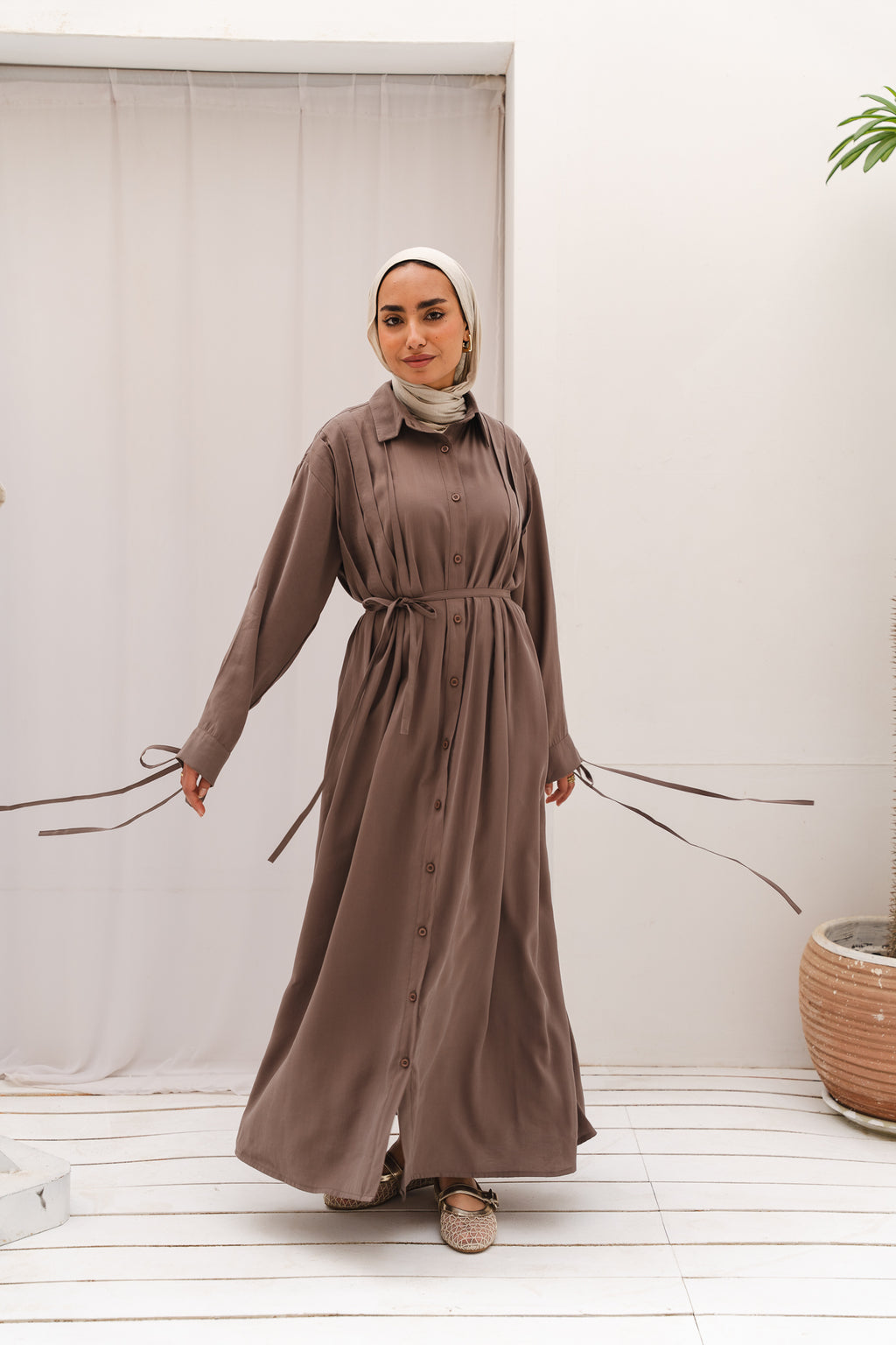 Golden Wave Shirt Dress in Cafe