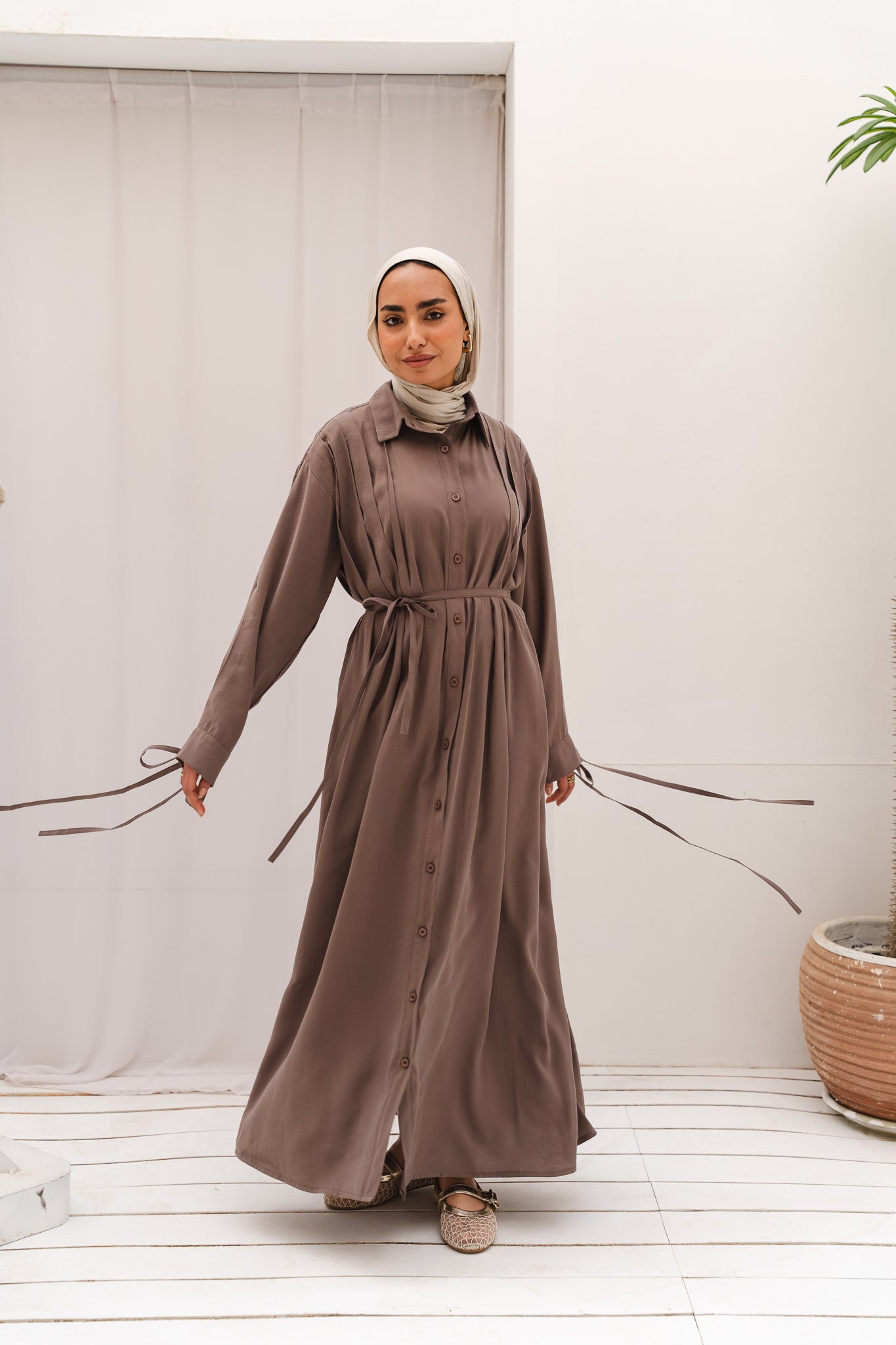 Golden Wave Shirt Dress in Cafe