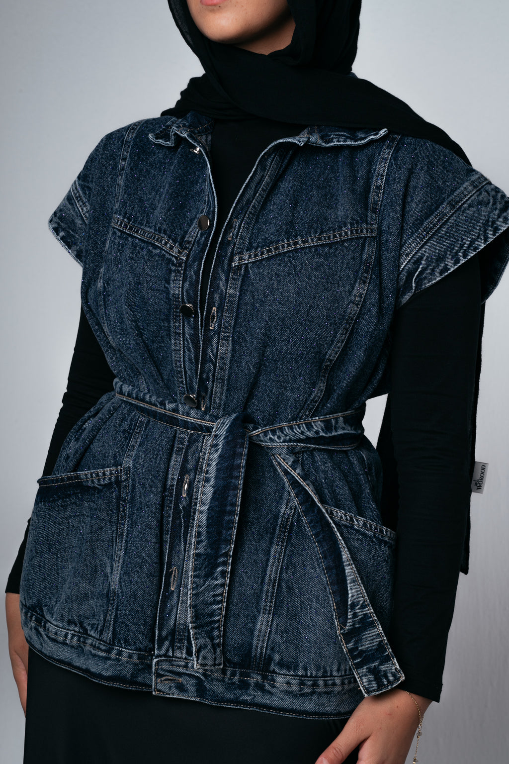 STUDDED Denim Vest in Dark blue