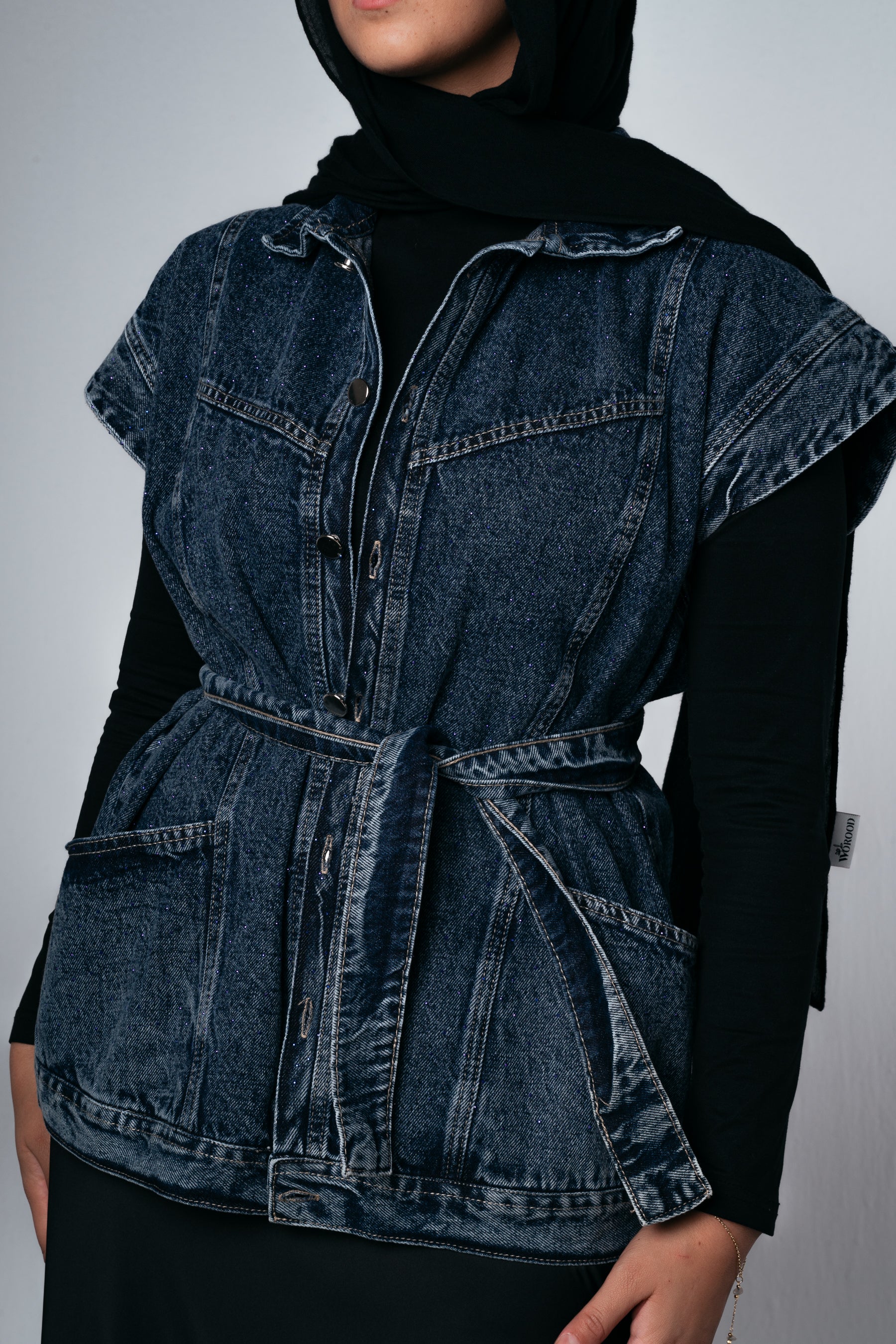 STUDDED Denim Vest in Dark blue