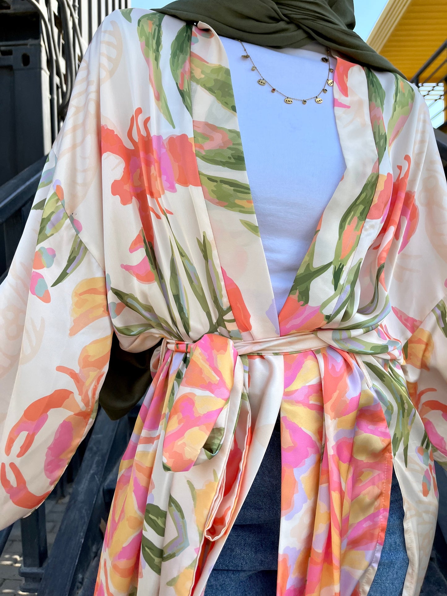 Tropical satin kimono