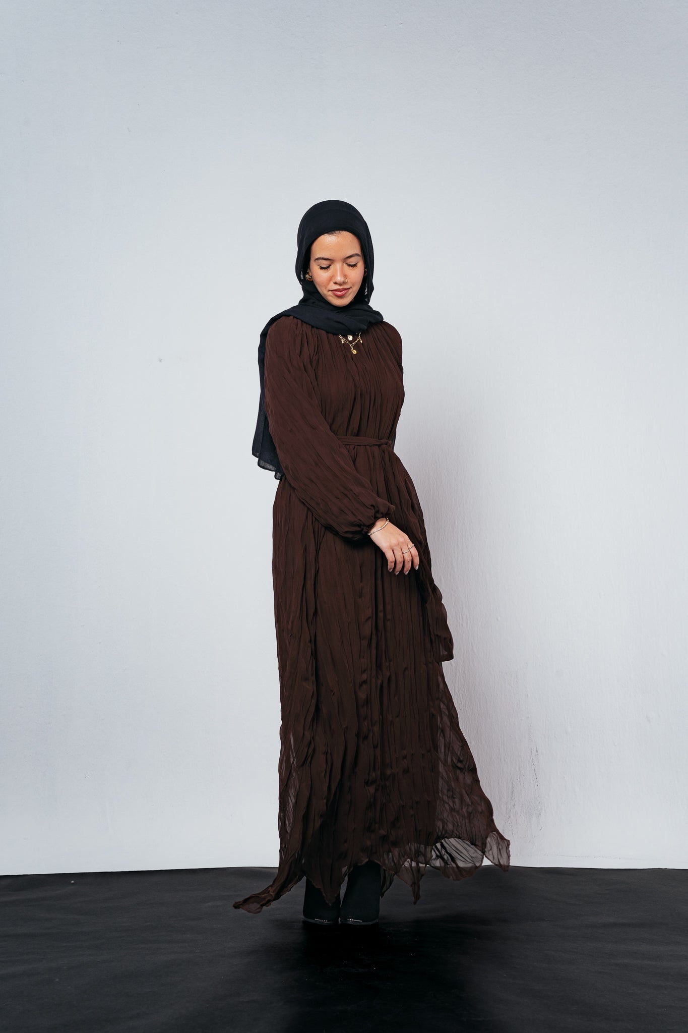 Nazly crushed dress in Brown