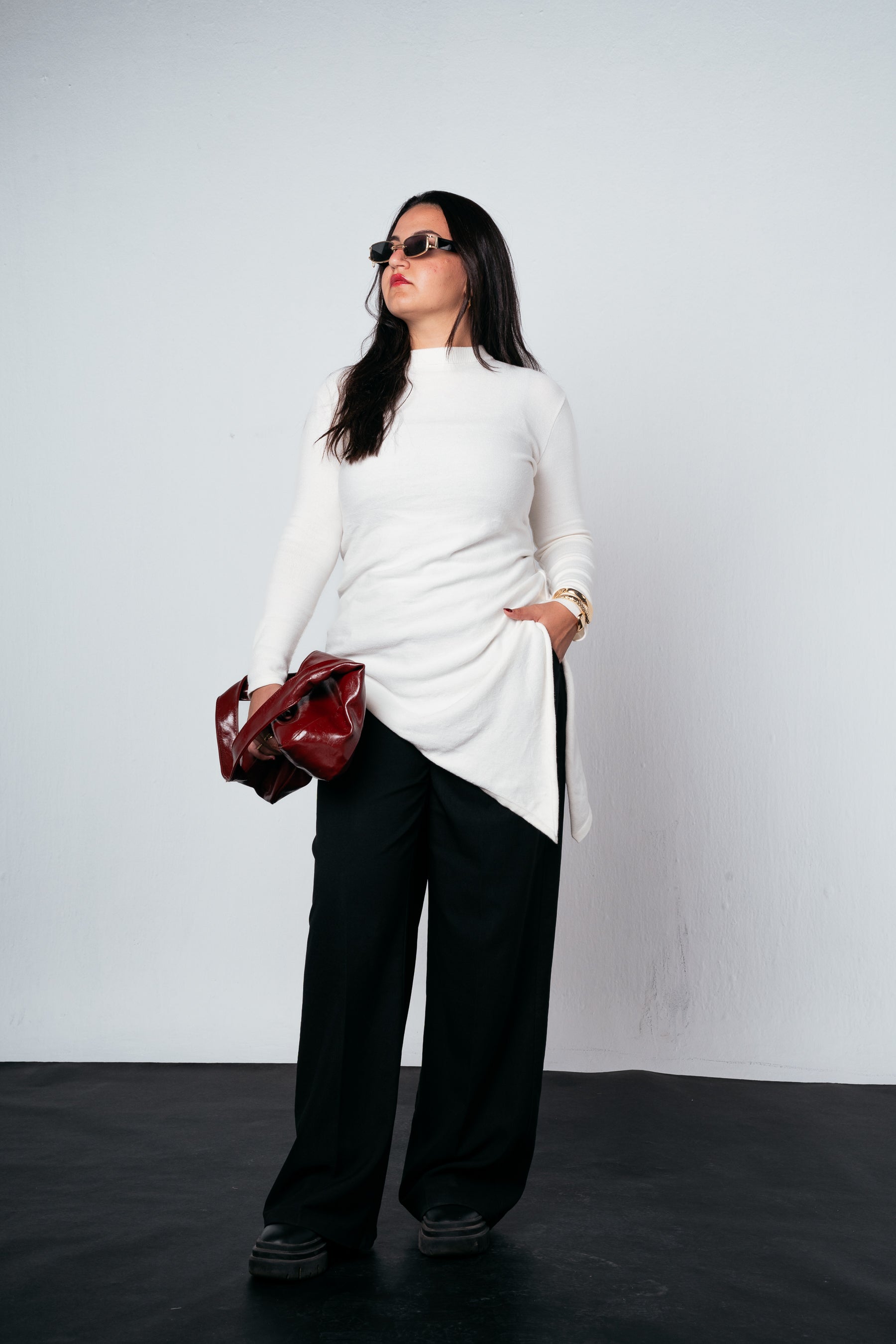 Warm Knit Asymmetrical Top in Off white