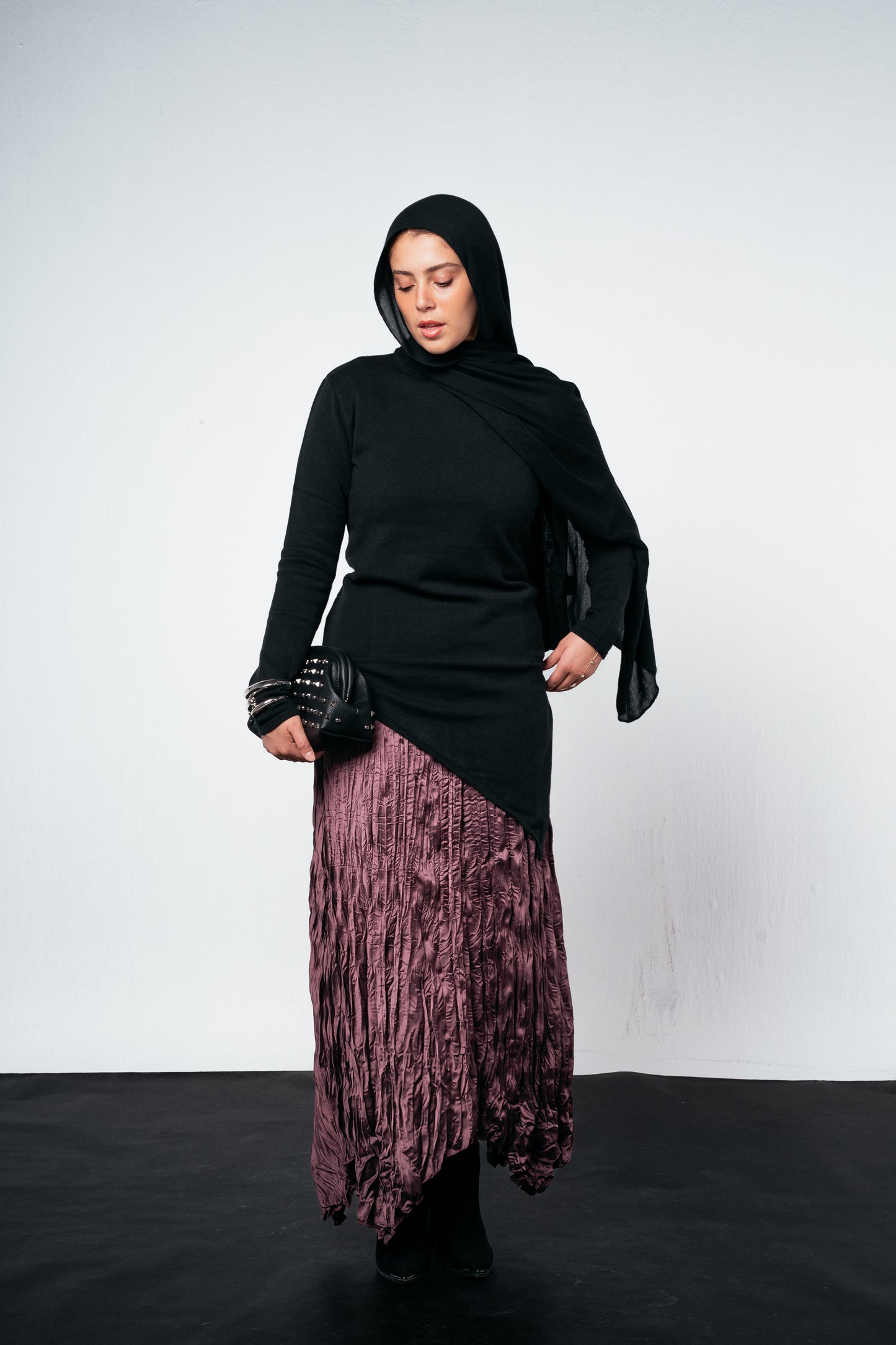 Warm Knit Asymmetrical Top in Black