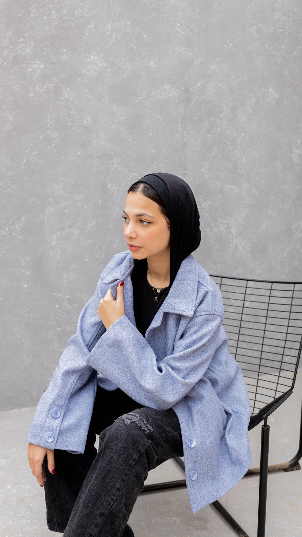 Short Felt Texture Coat in Denim Blue