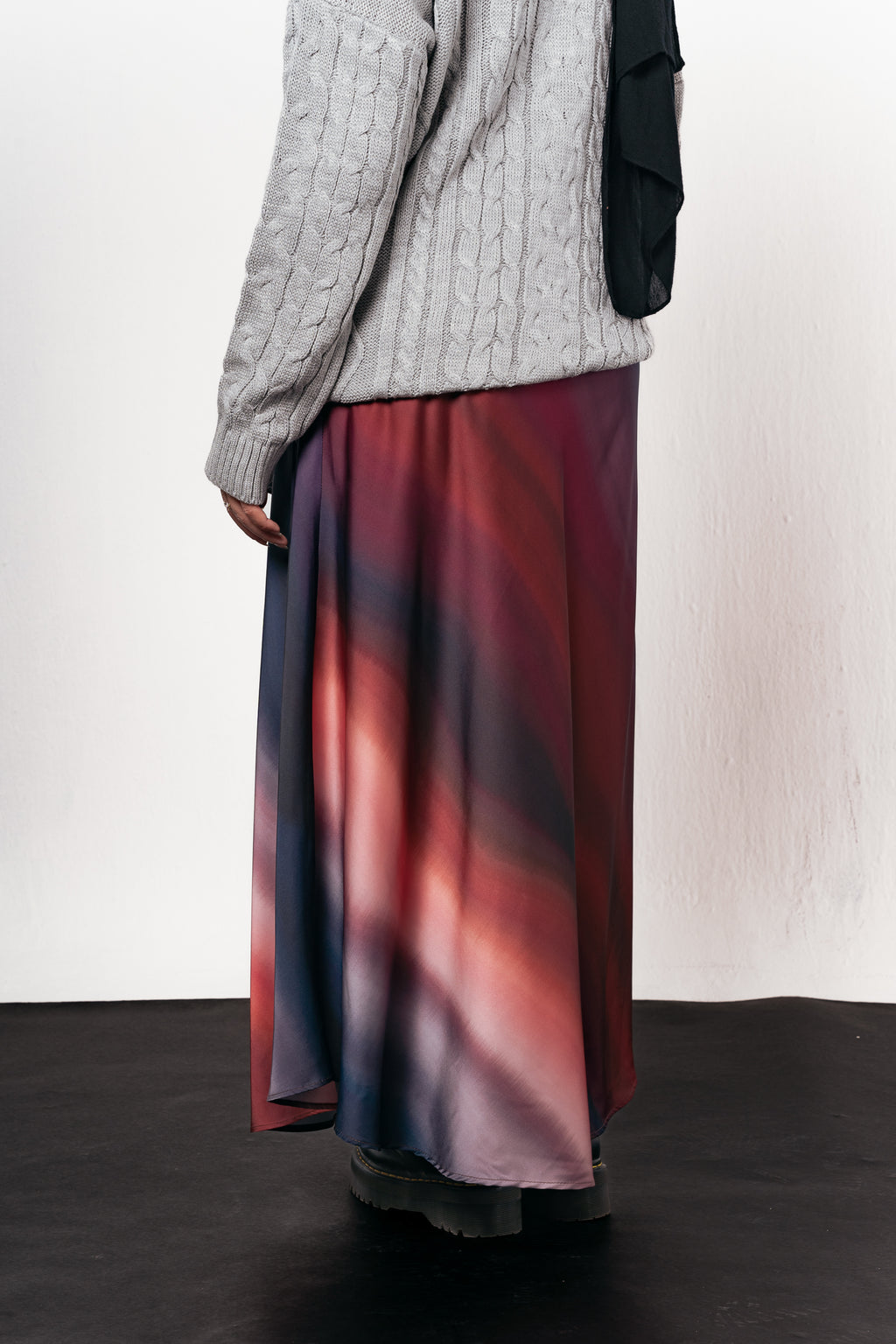 Crimson Smoke Satin Skirt