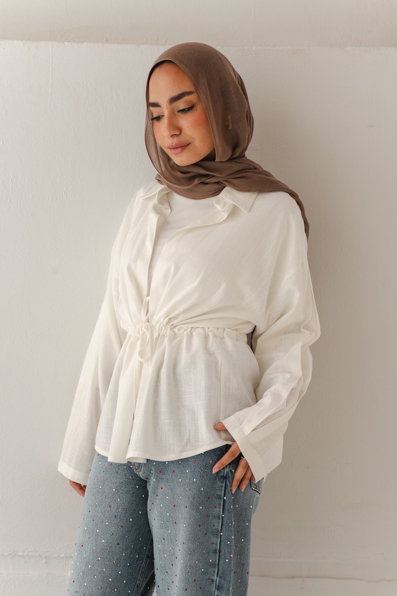 Slay You Girl Linen Top in White