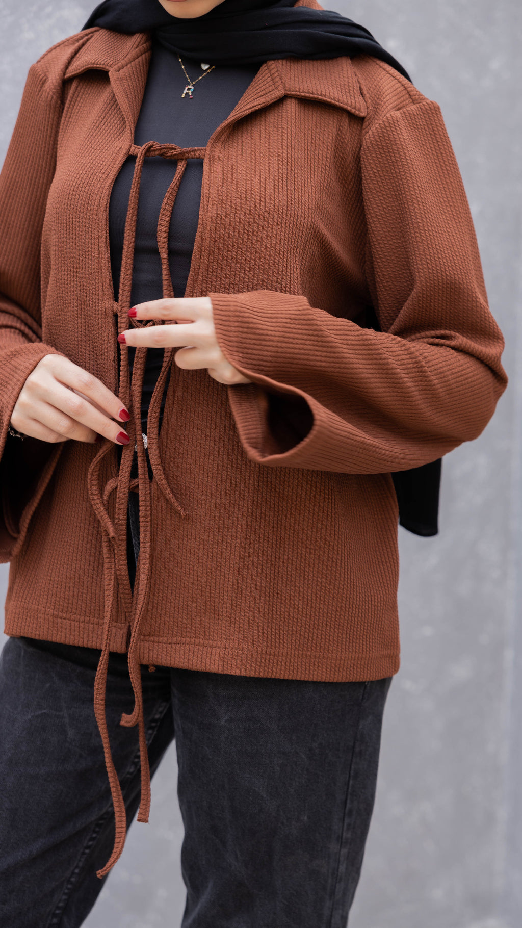 Tied to Go Top in Brick Brown