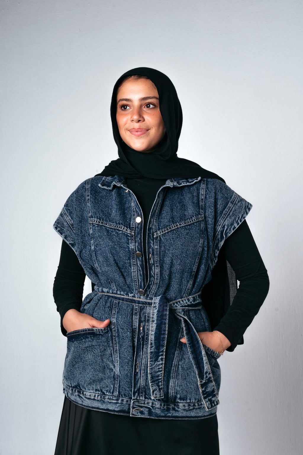 STUDDED Denim Vest in Dark blue