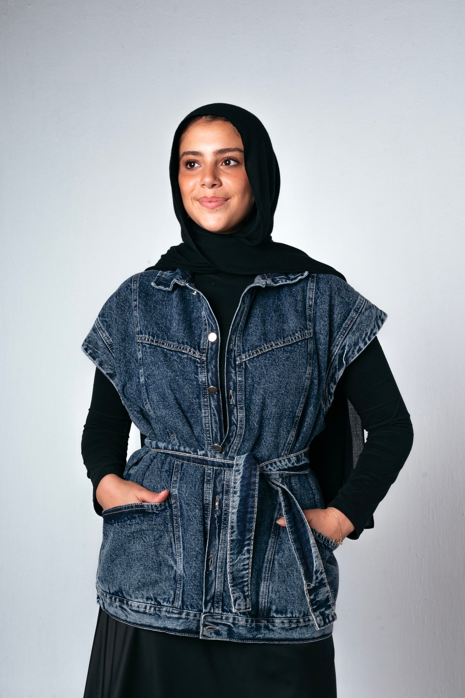 STUDDED Denim Vest in Dark blue