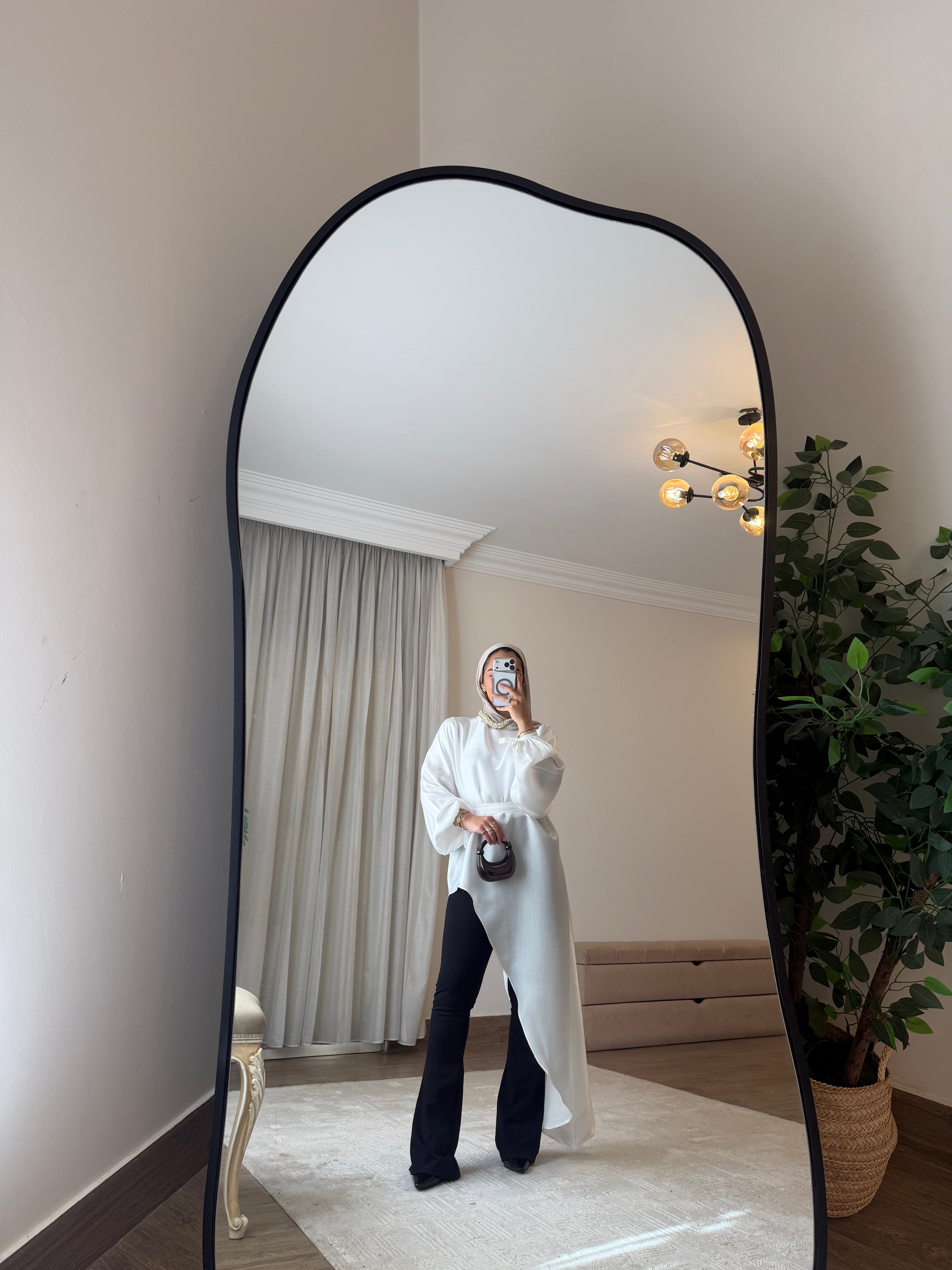 Asymmetrical Shimmer Top in White