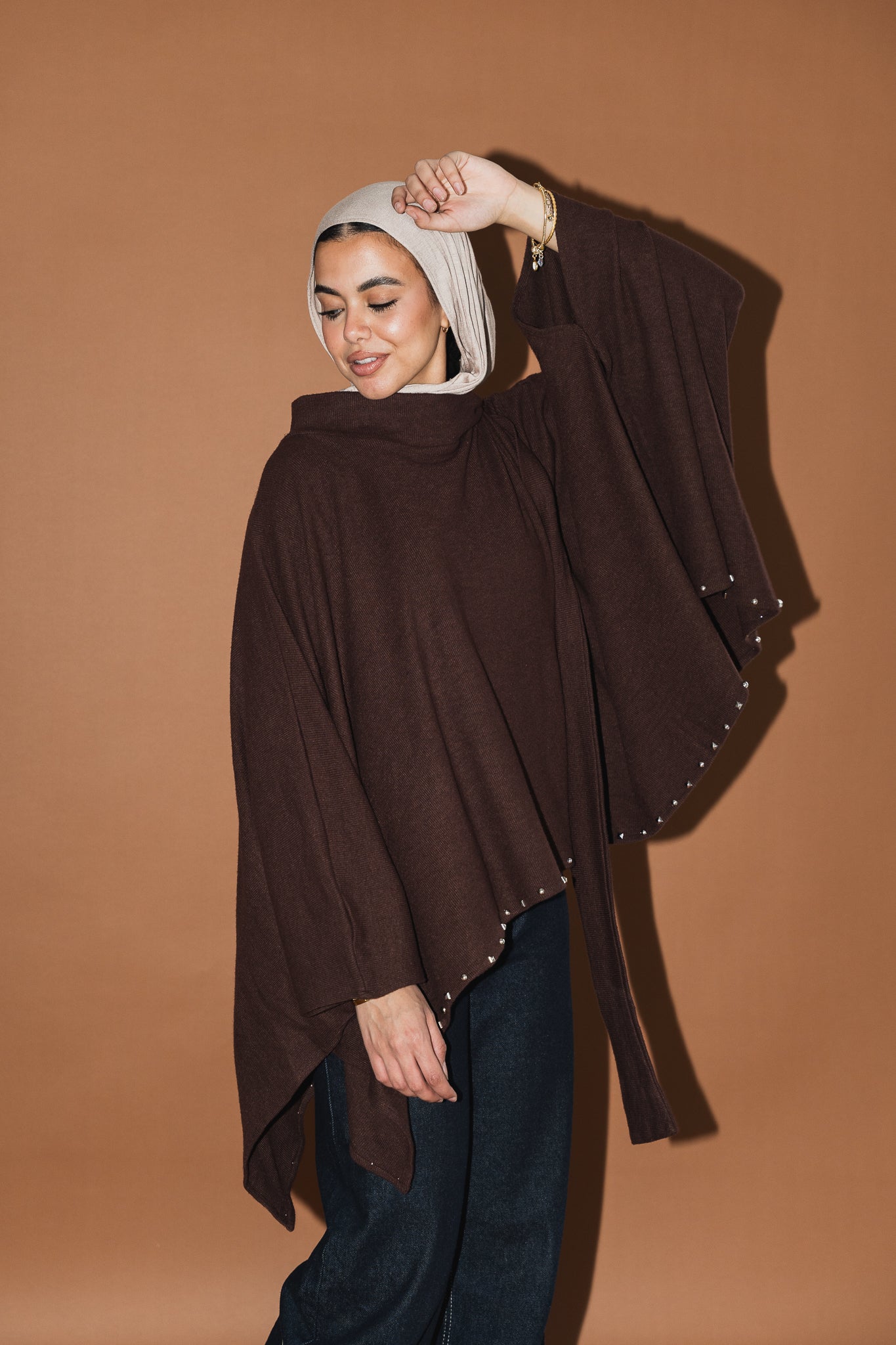 Studded Stardust Cape in Brown