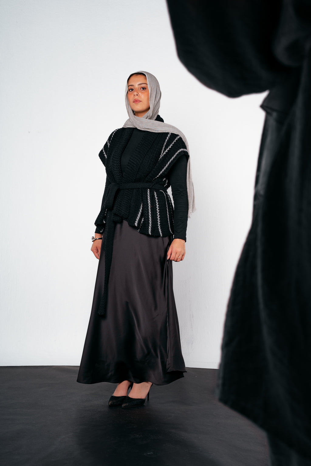 Silver Threads Knit Vest in Black