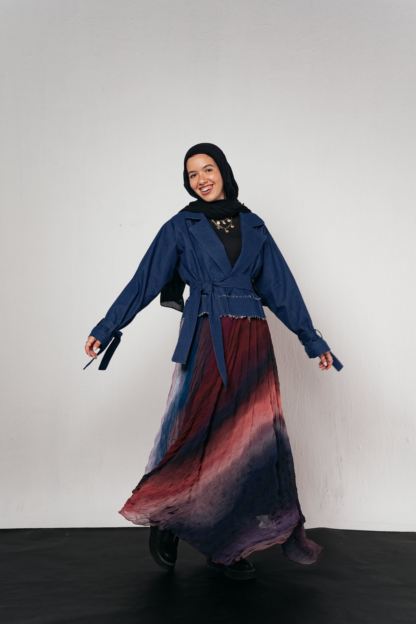 Cropped Trench Coat in Denim