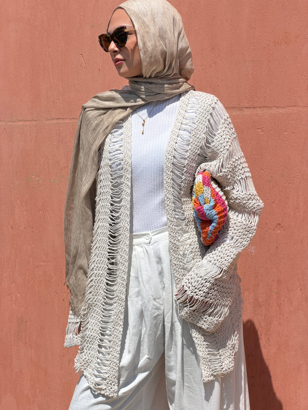 Coastal Crochet Cardigan in Off White