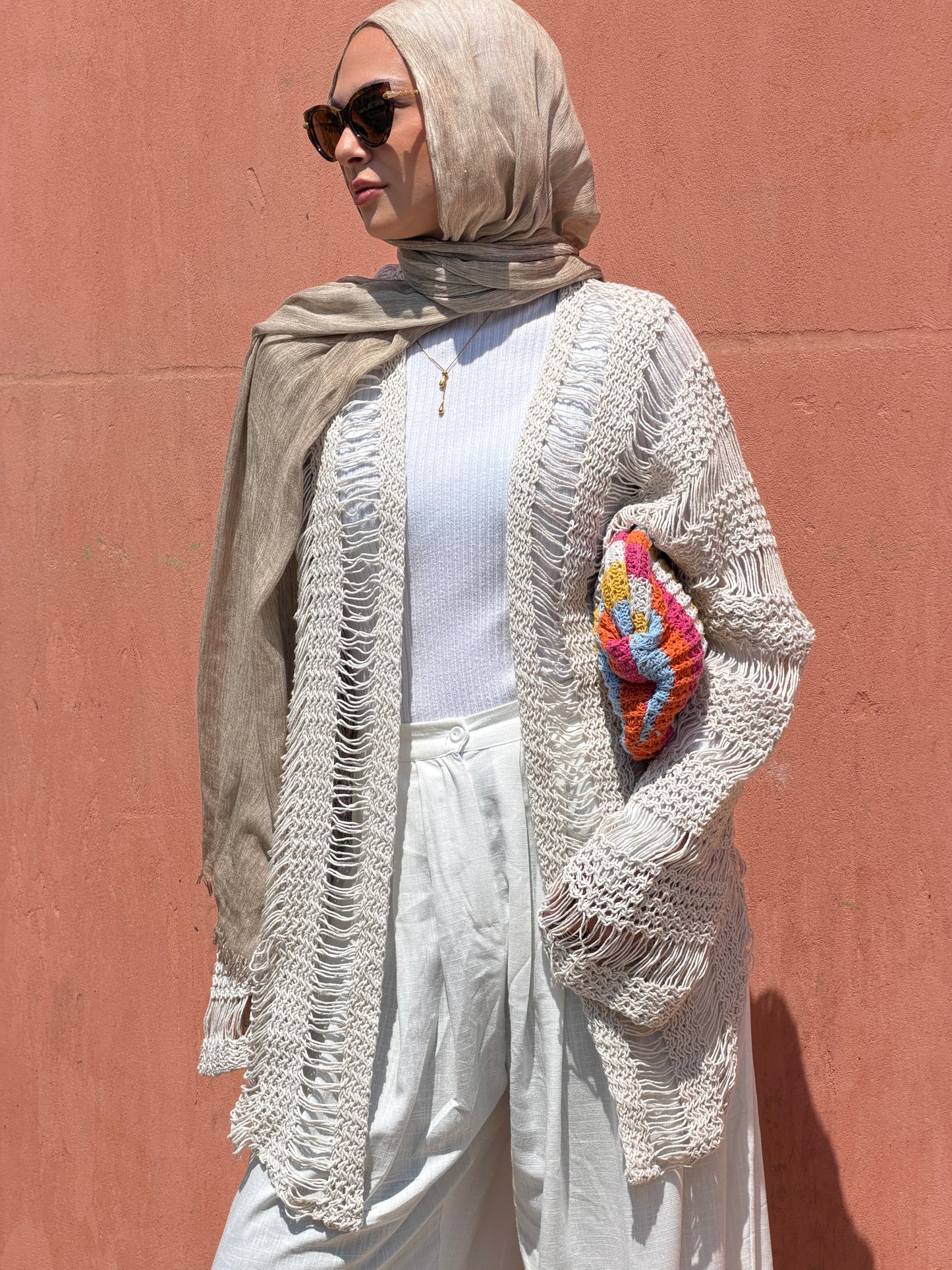 Coastal Crochet Cardigan in Off White