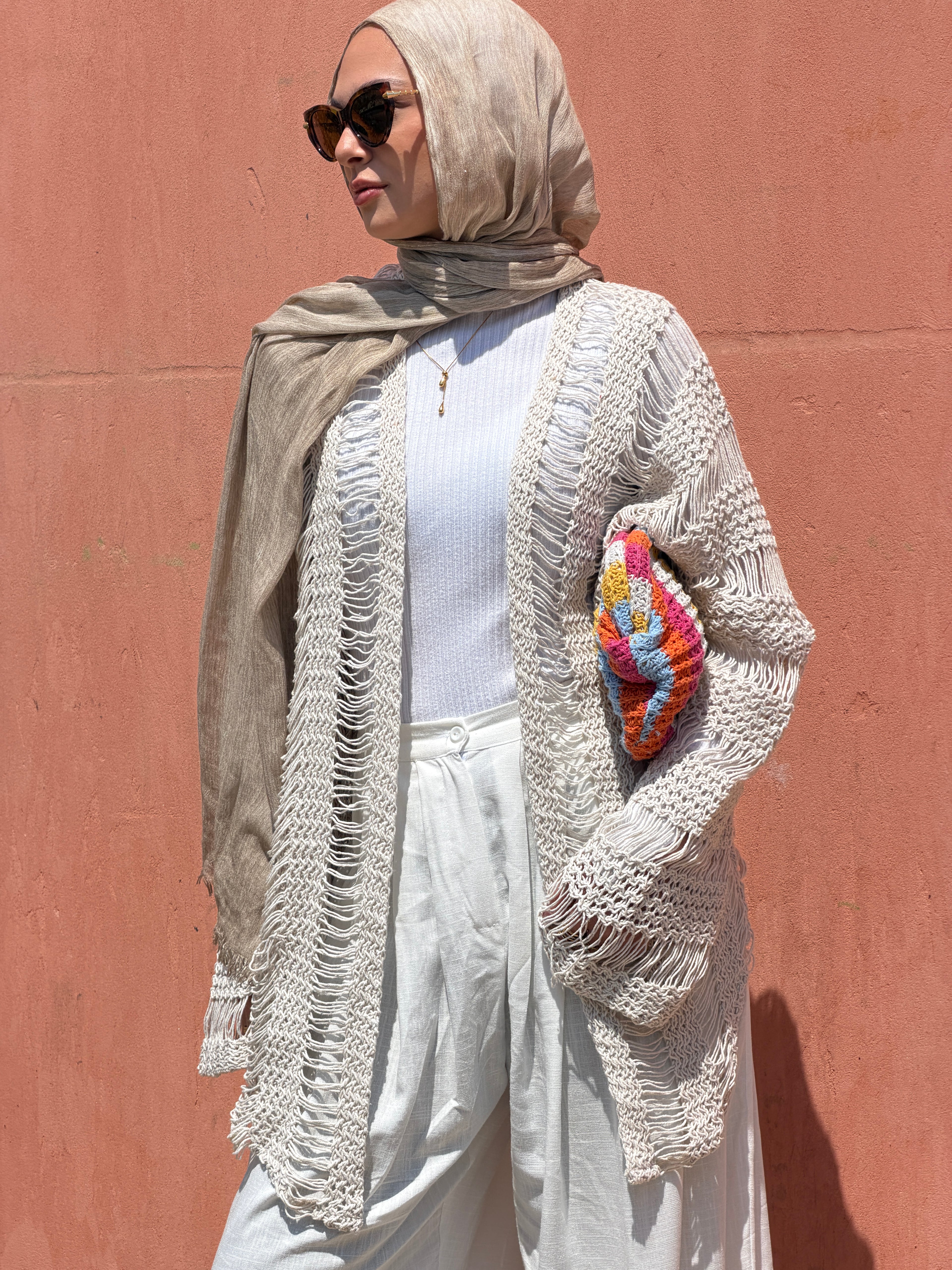 Coastal Crochet Cardigan in Off White