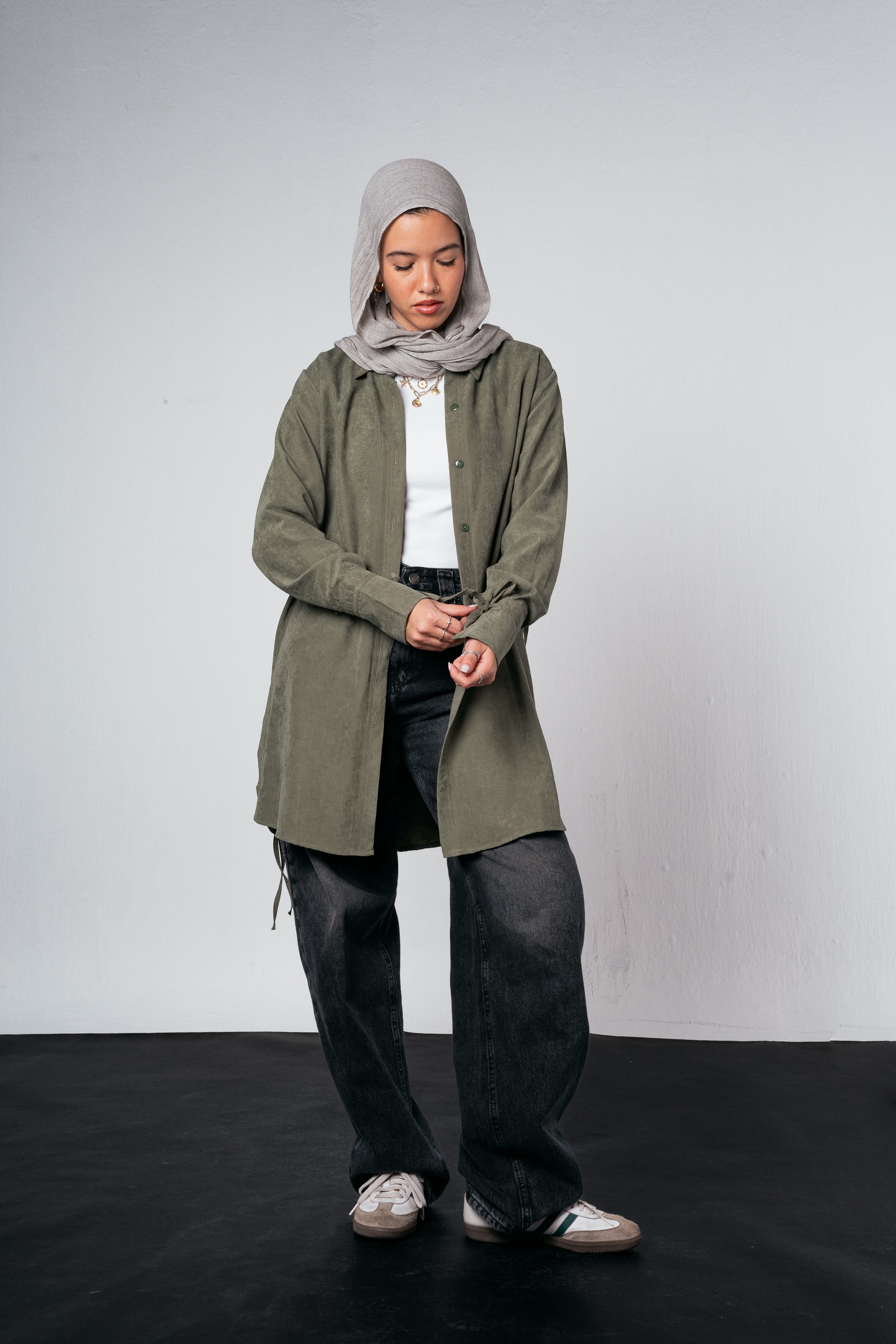 Behind Tie Shirt in Olive