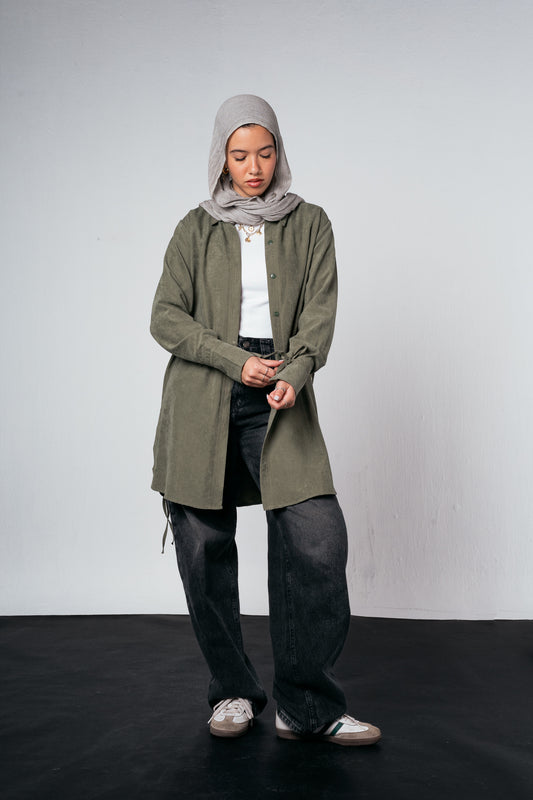 Behind Tie Shirt in Olive