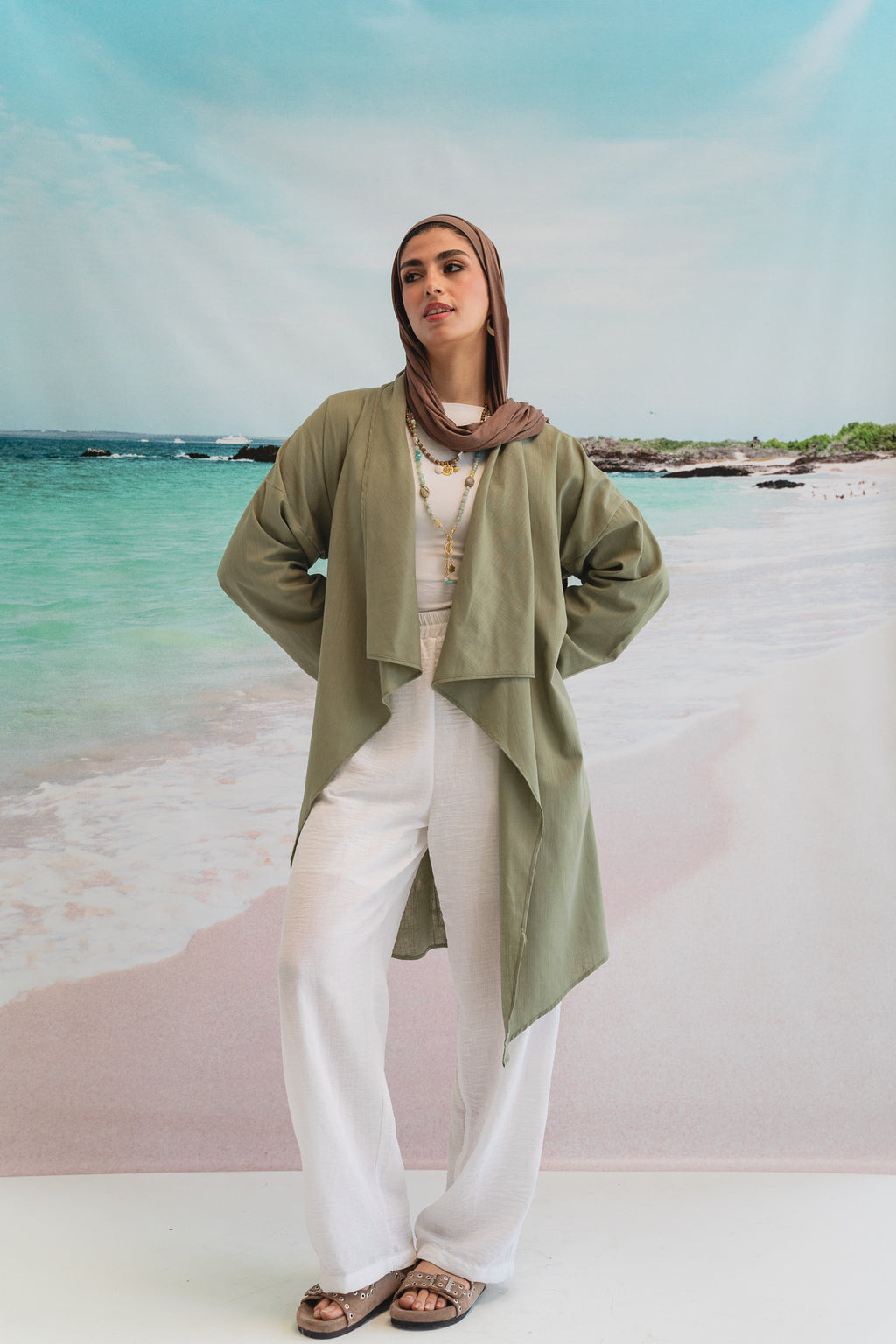 Asymmetrical Linen Petal kimono in Sage