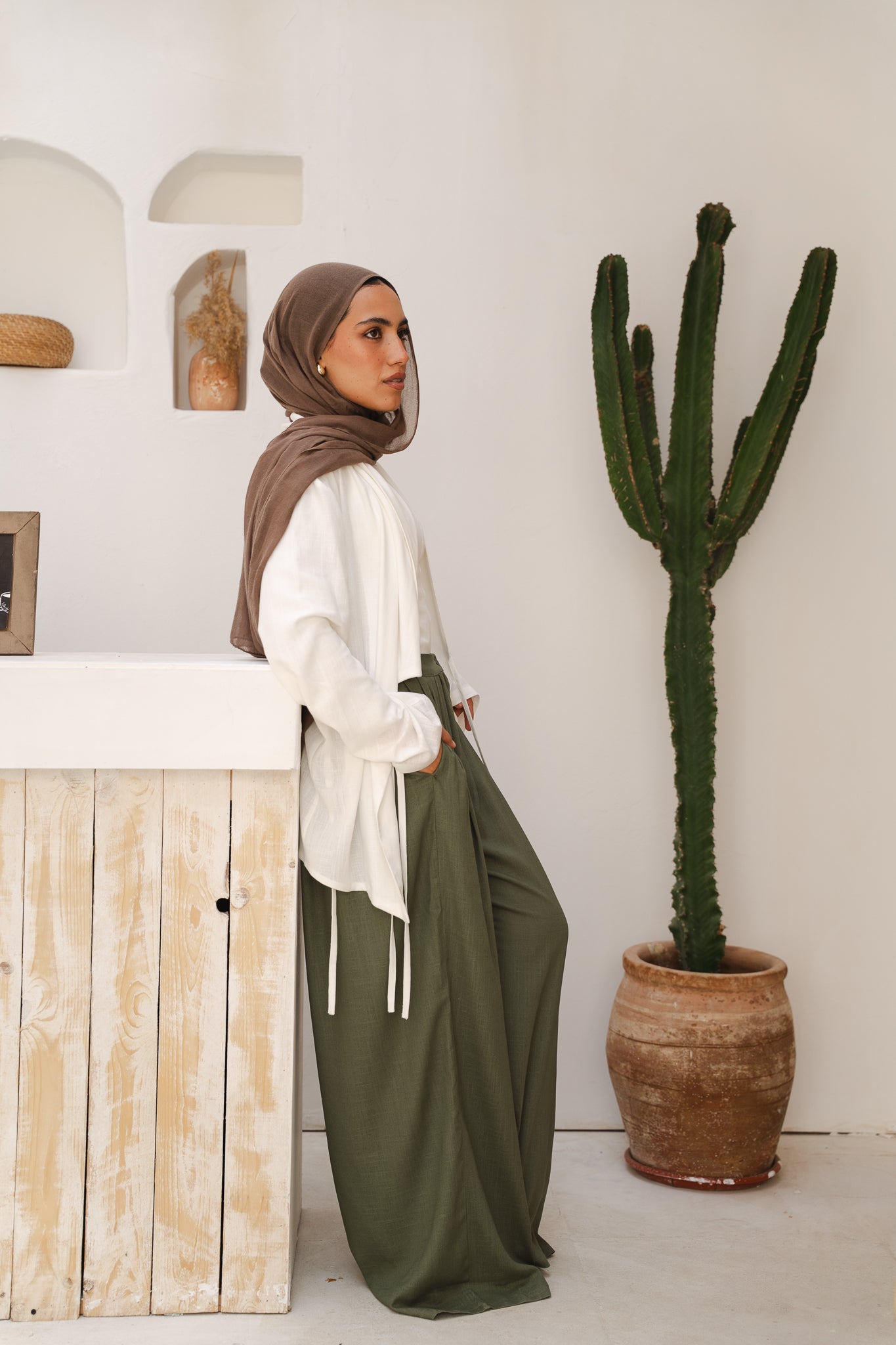 Day Light Pleated Linen Pants in Olive