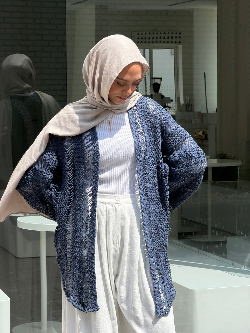 Coastal Crochet Cardigan in Blue