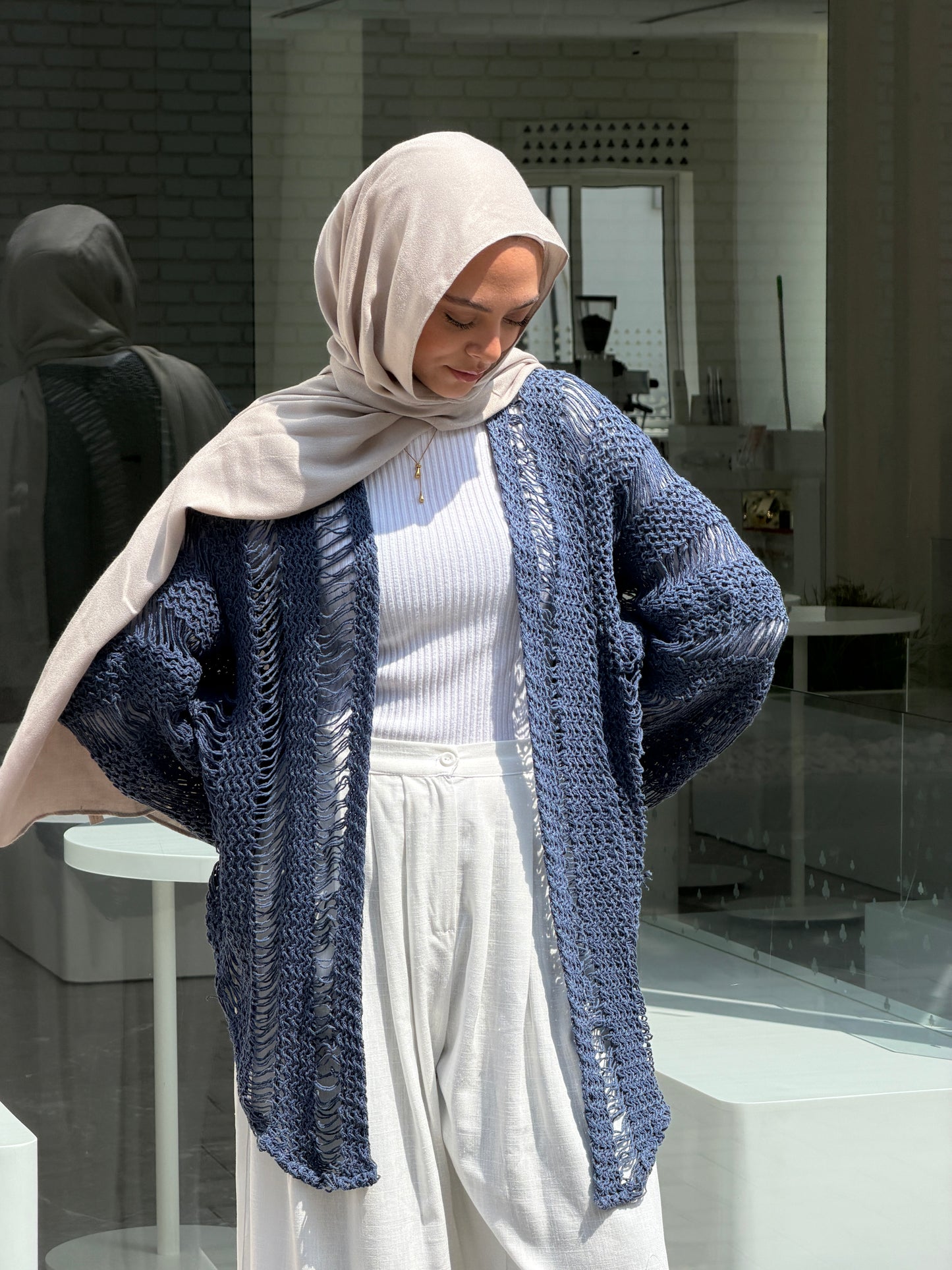 Coastal Crochet Cardigan in Blue