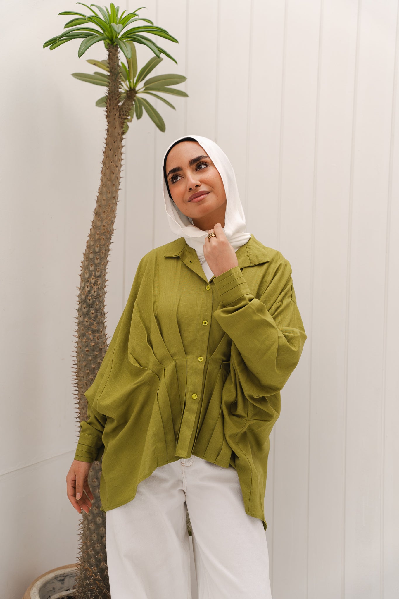 PRE-ORDER Airy Waves Linen Top in Lime