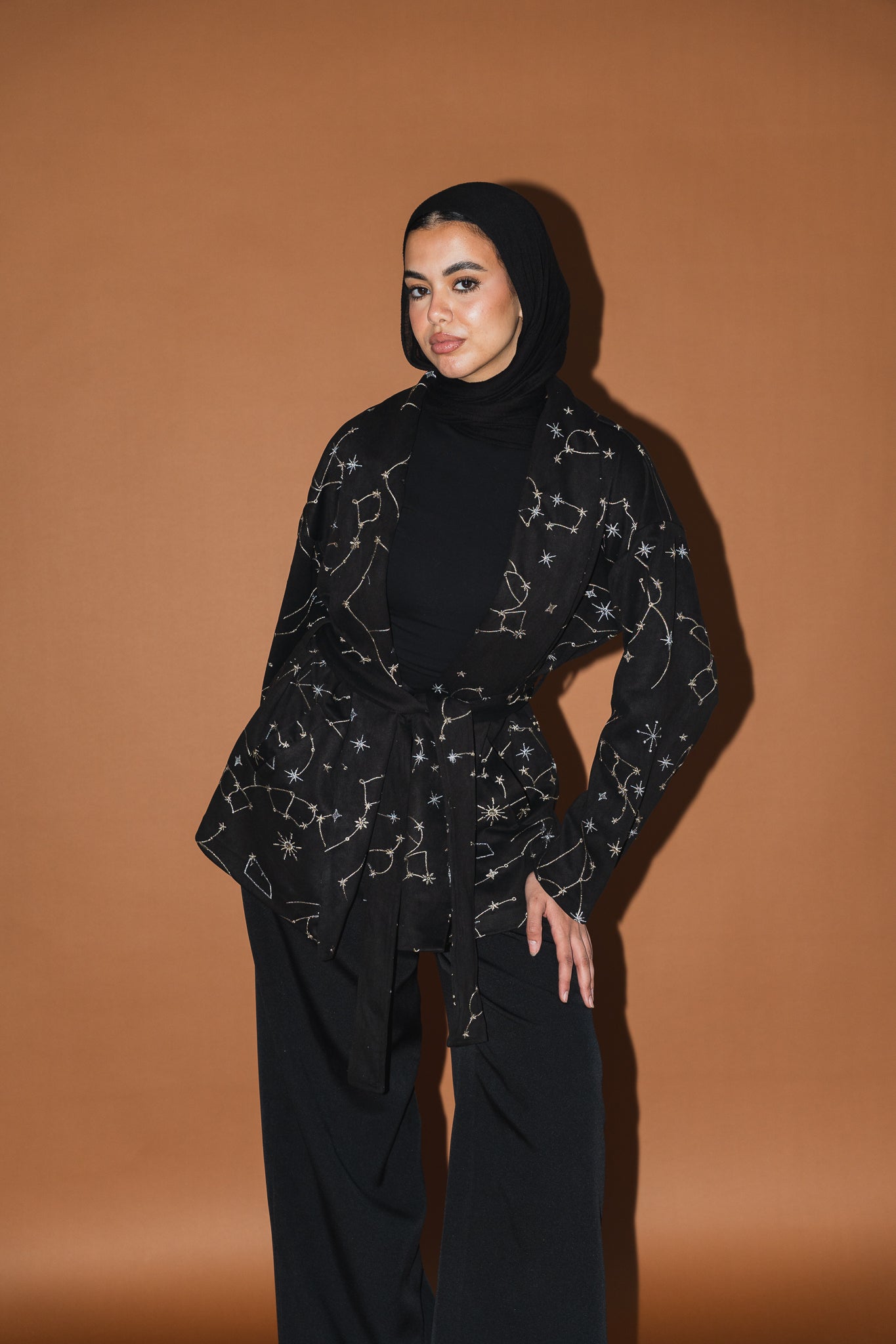 Celestial Embroidery Jacket in Black