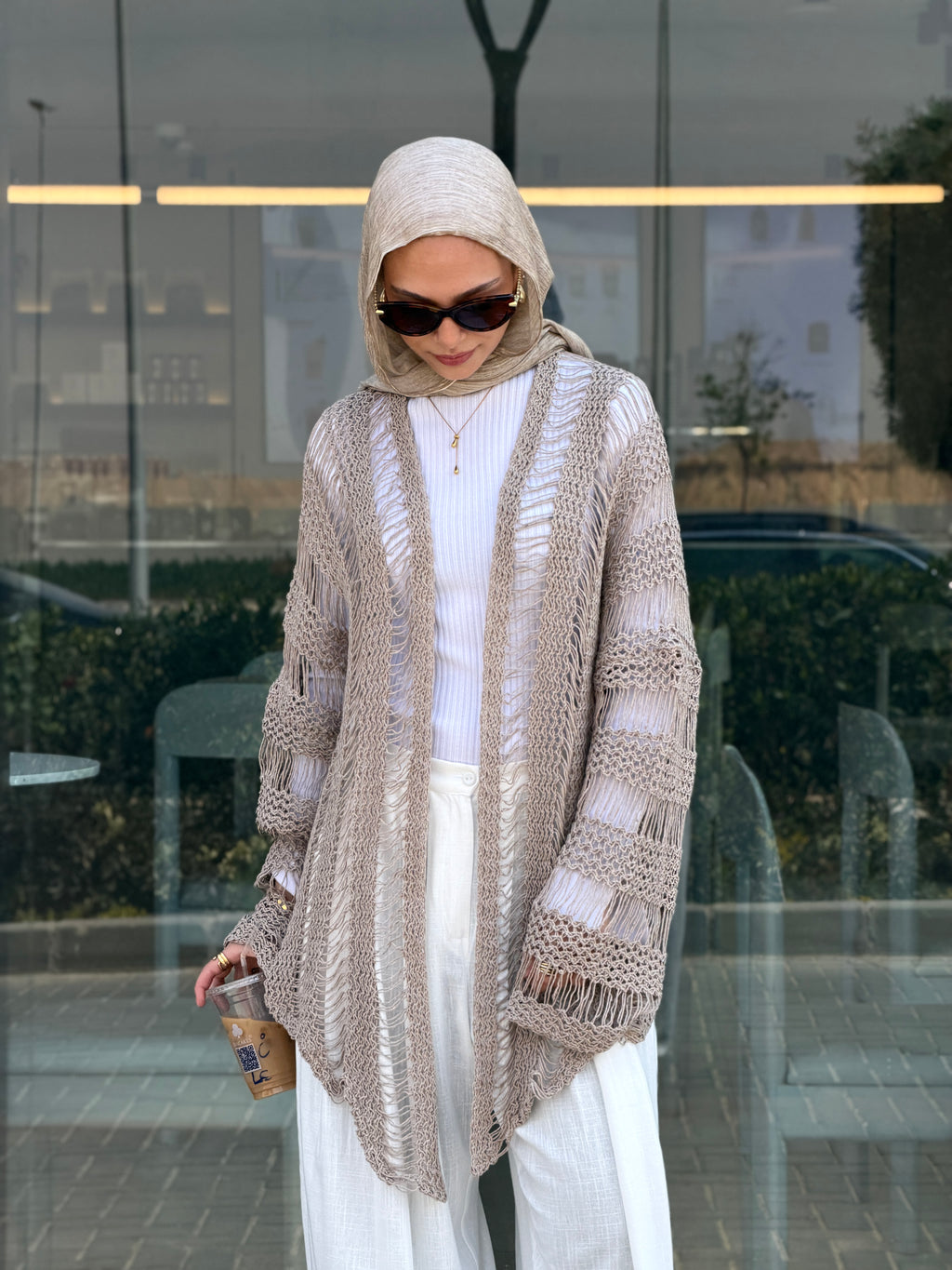 Coastal Crochet Cardigan in Cafe