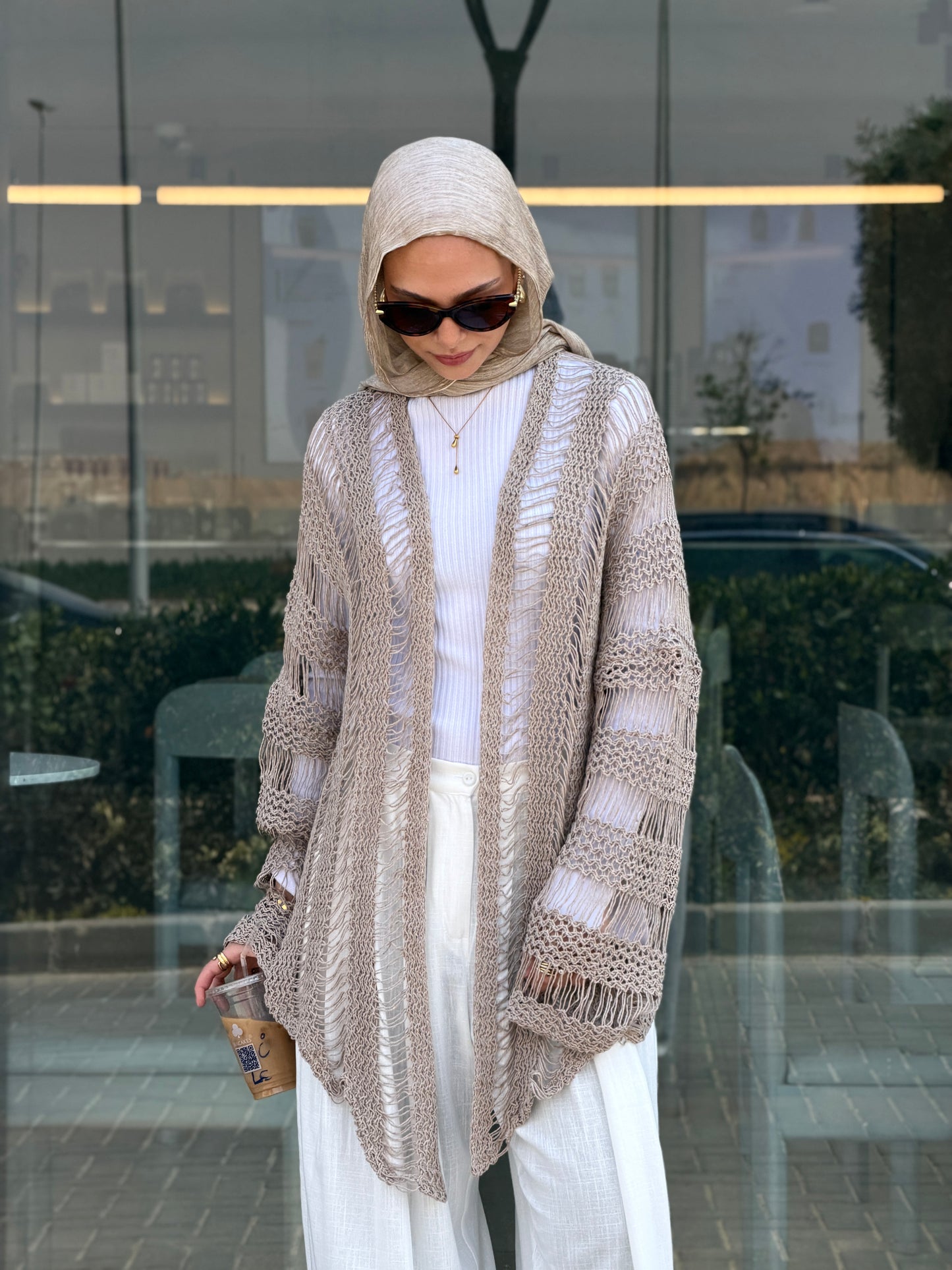 Coastal Crochet Cardigan in Cafe