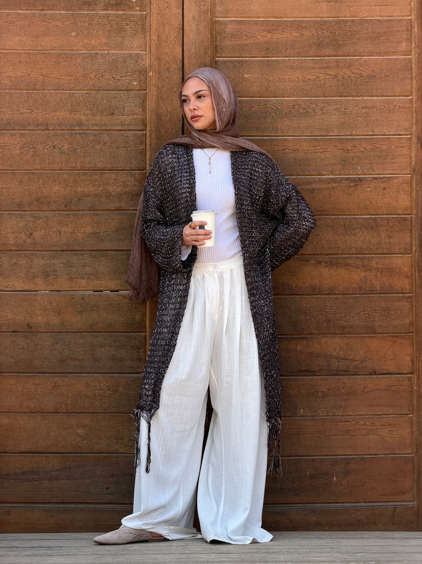 Threads of Charm Cardigan in Shimmer Brown