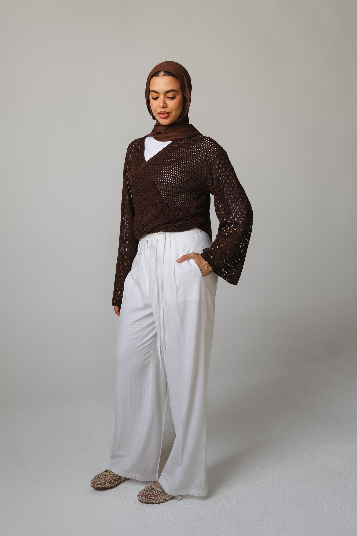Seashell Wrap Top in Brown