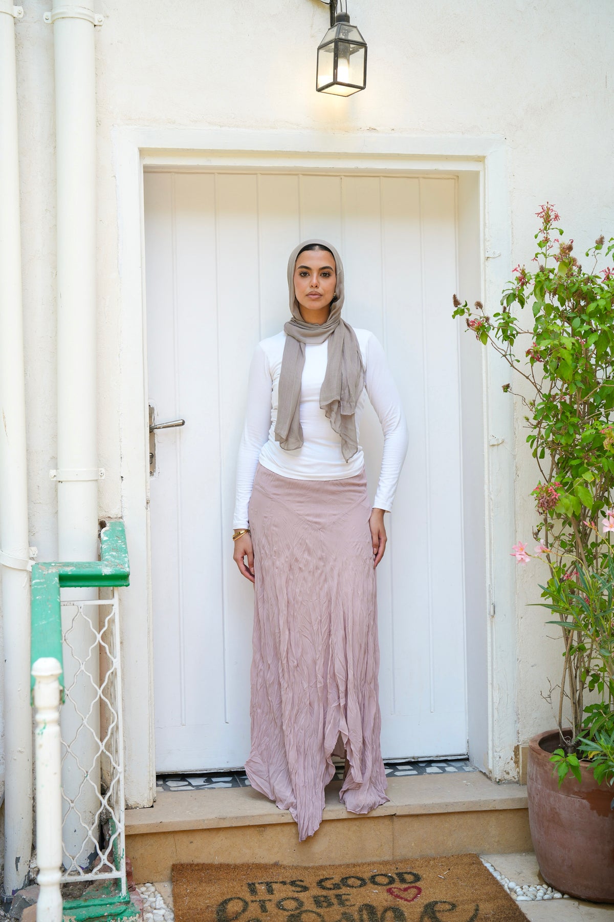 Lilia Crushed Skirt in Dusty Rose