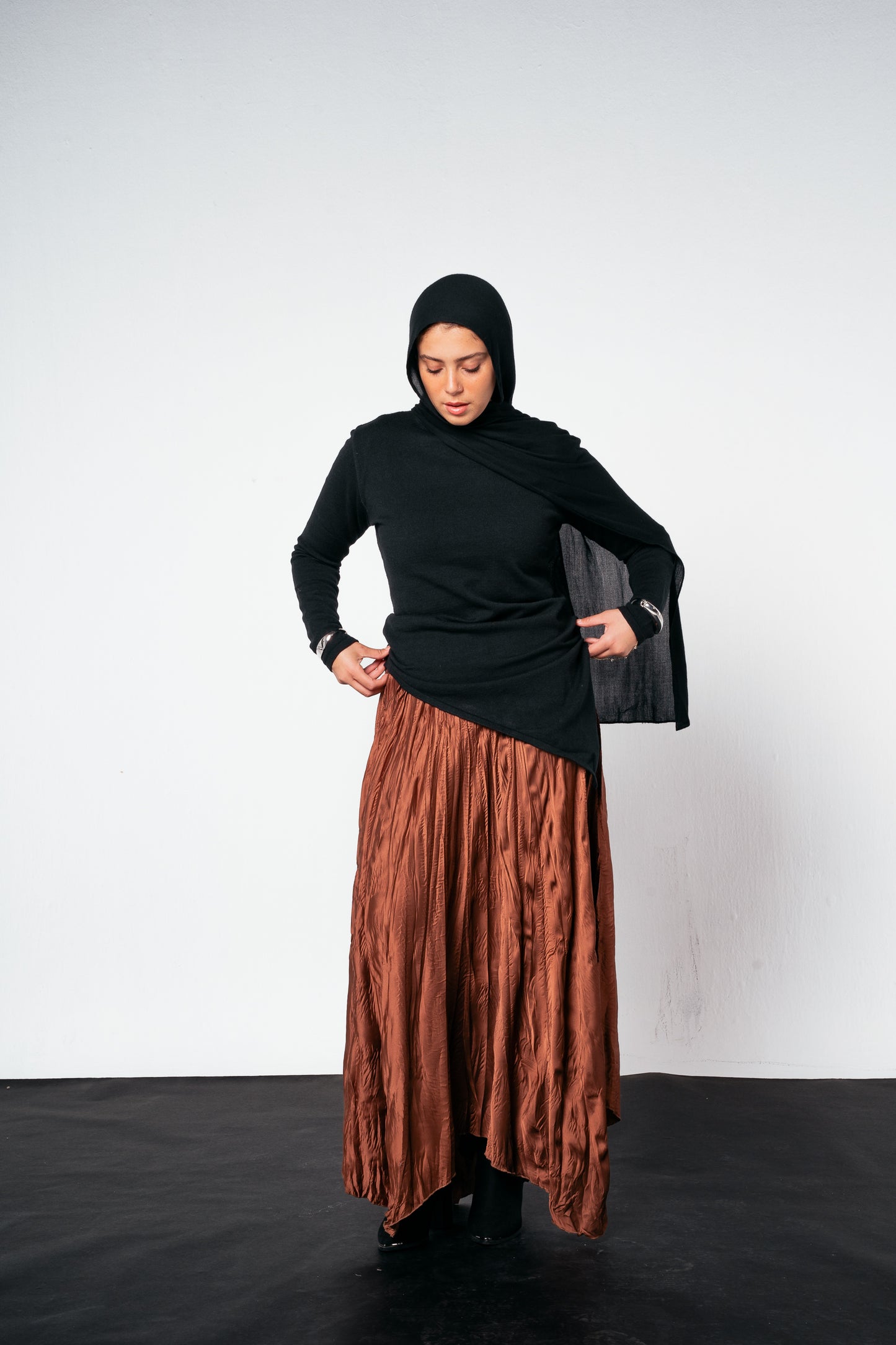 Warm Knit Asymmetrical Top in Black