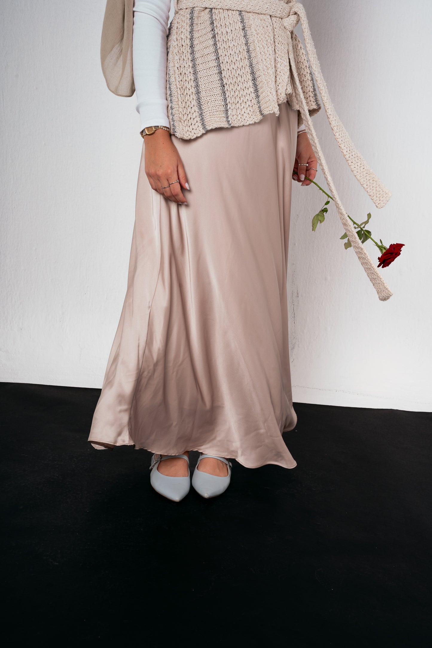 Satin Skirt in Beige