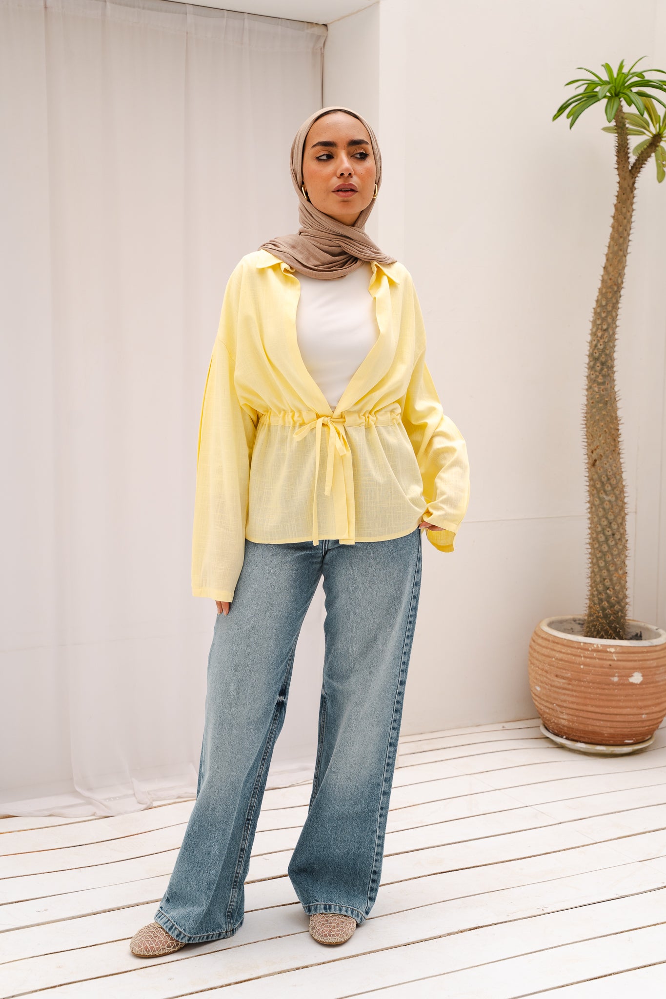 Slay You Girl Linen Top in Yellow