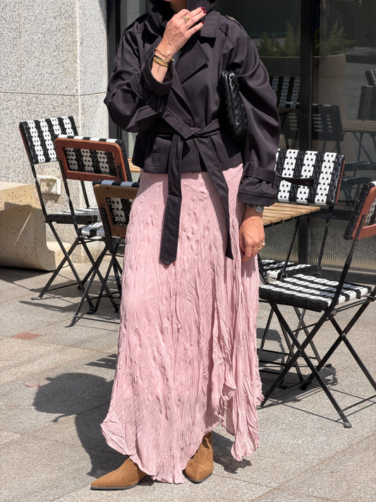 Lilia Crushed Skirt in Dusty Rose