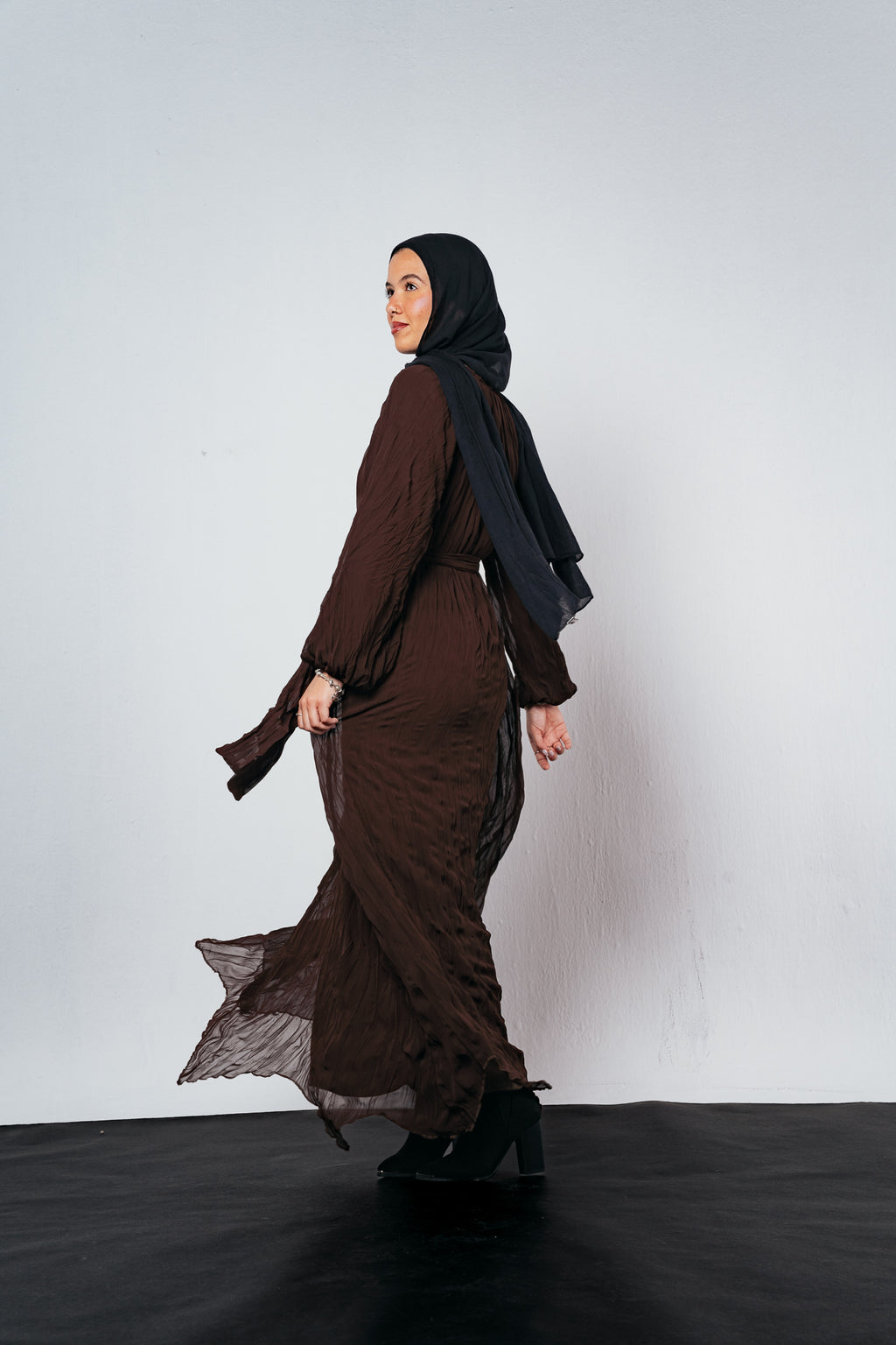 Nazly crushed dress in Brown